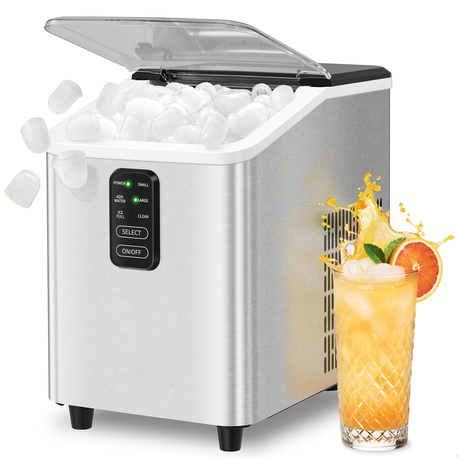 Aeitto Countertop Ice Maker Bullet Ice Machine, 8 Ice Cubes in 6 mins,26lb/Day Ice with 2 Sizes- Self-Cleaning Compact Portable Ice Makers for Home Kitchen, Office, RV