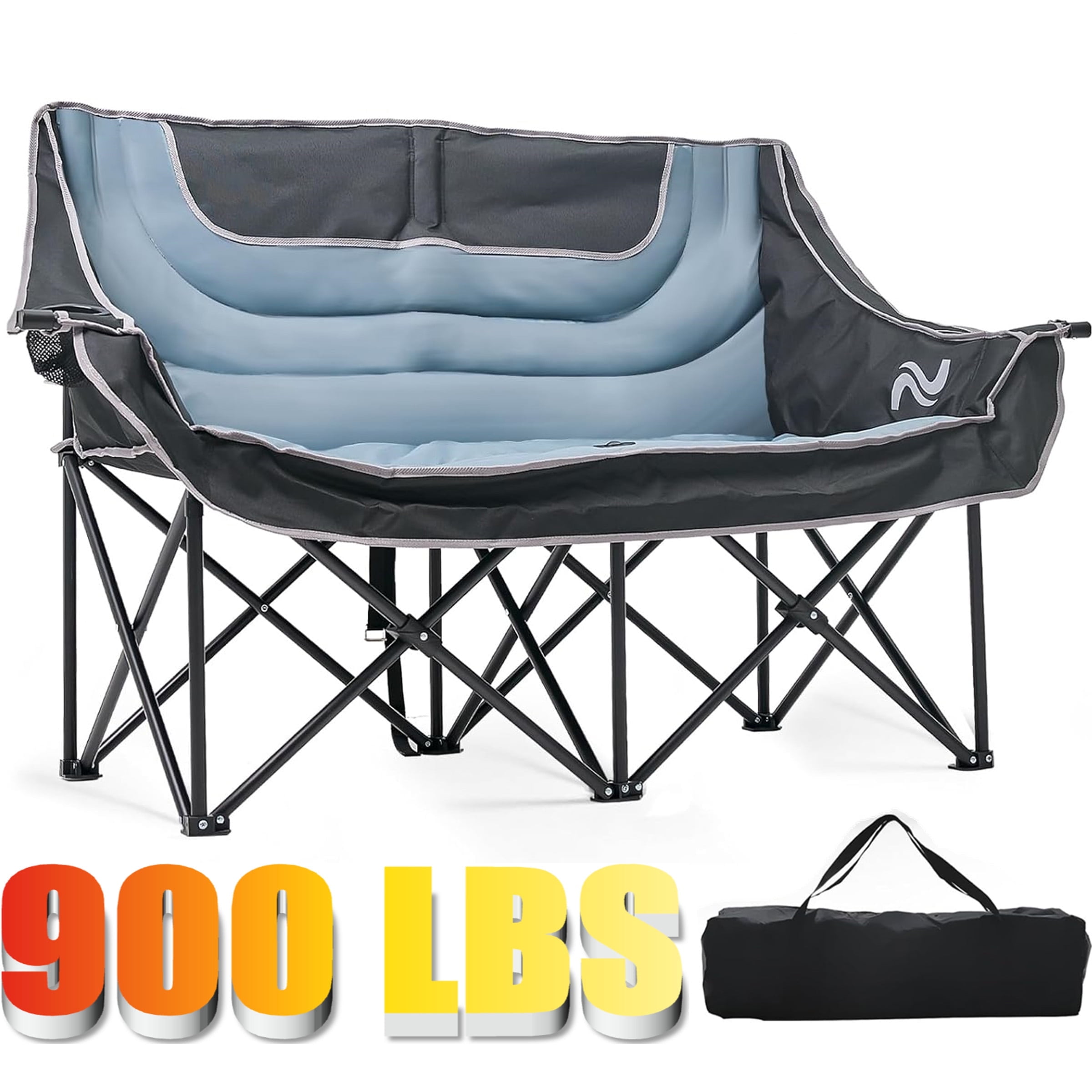 ABORON Double Camping Chair with Canopy for 2 Adults, Oversized Loveseat Chair with Cup Holder, Heavy Duty 600D Oxford Portable Folding Chair for Outdoor, Camping, Beach, Picnic