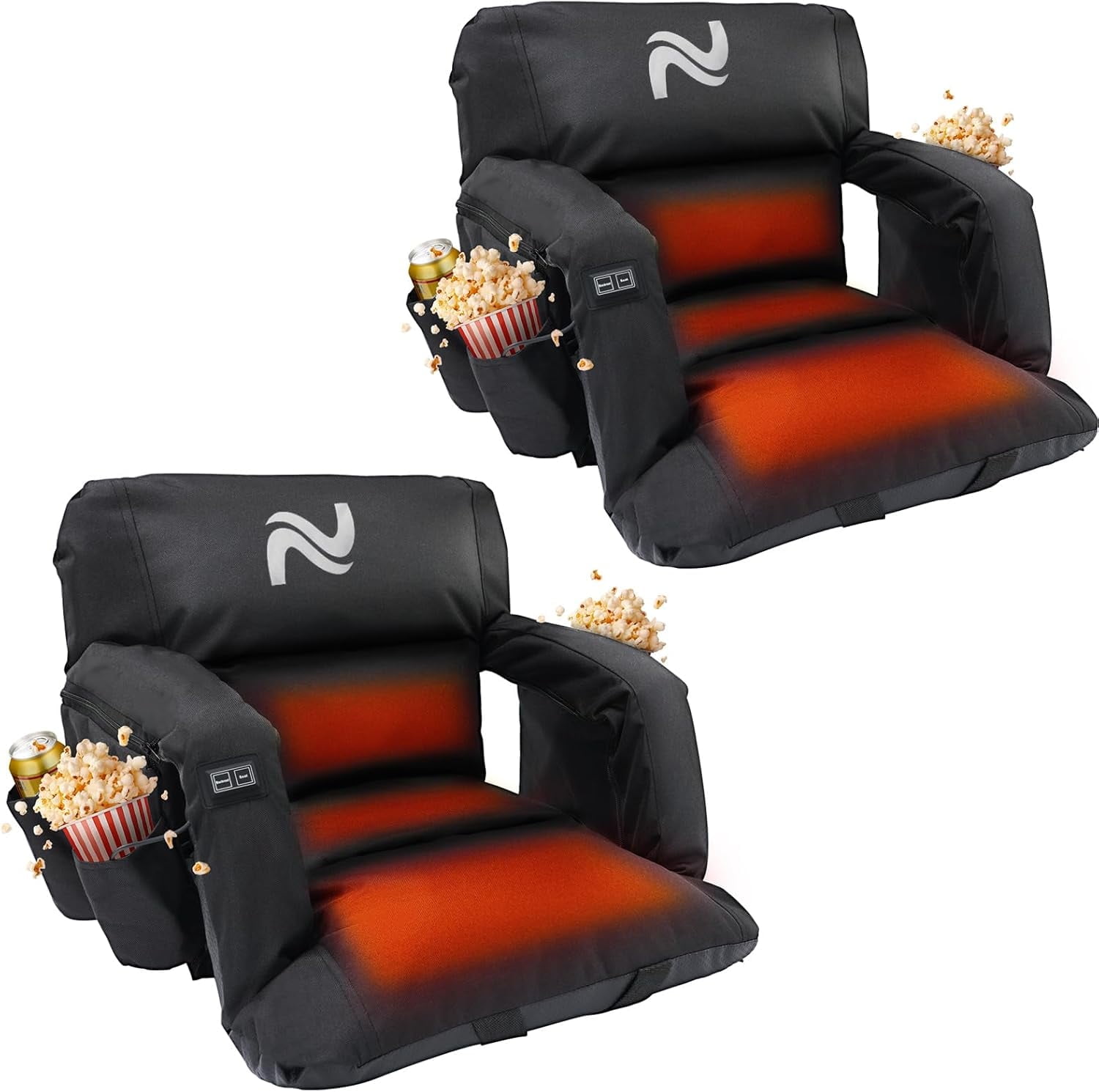 ABORON 21" Wide Heated Stadium Seat with Back Support - 5.12" Thick Bleacher Chair Cushion, 3 Heat Settings, 6 Reclining Positions, Waterproof & Portable - for Sports Games, Camping, Outdoor Events