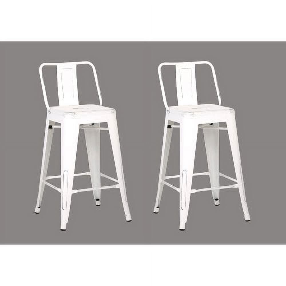 AC Pacific Distressed Metal Barstool with Back, Black, 24 -inch, Set of 2