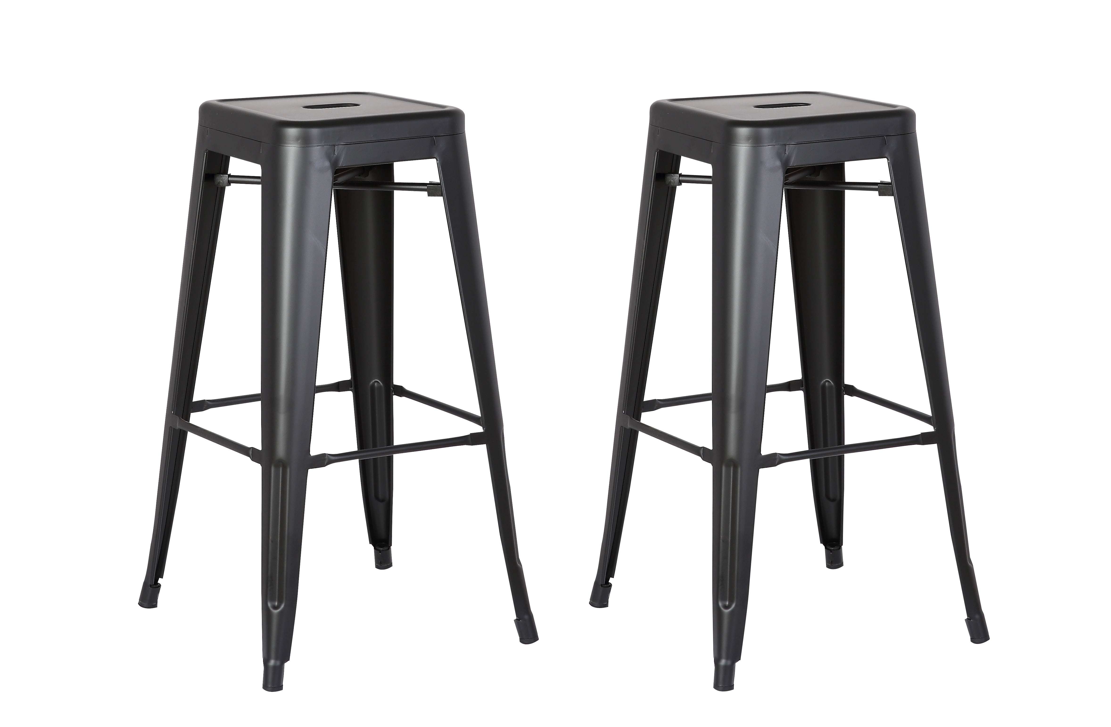 AC Pacific Modern Backless Light Weight Industrial Metal Barstool 4 Leg Design, 30" Seat Bar Stools (Set of 2), Matte Black Finish