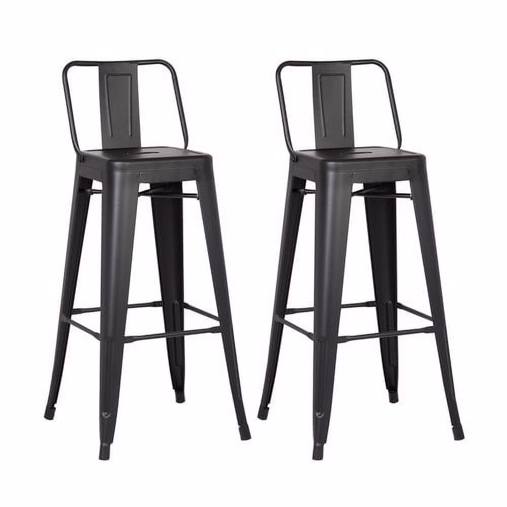 AC Pacific Modern Industrial Metal Barstool with Bucket Back and 4 Leg Design, 24" Seat Bar Stools (Set of 2), Black Matte Finish
