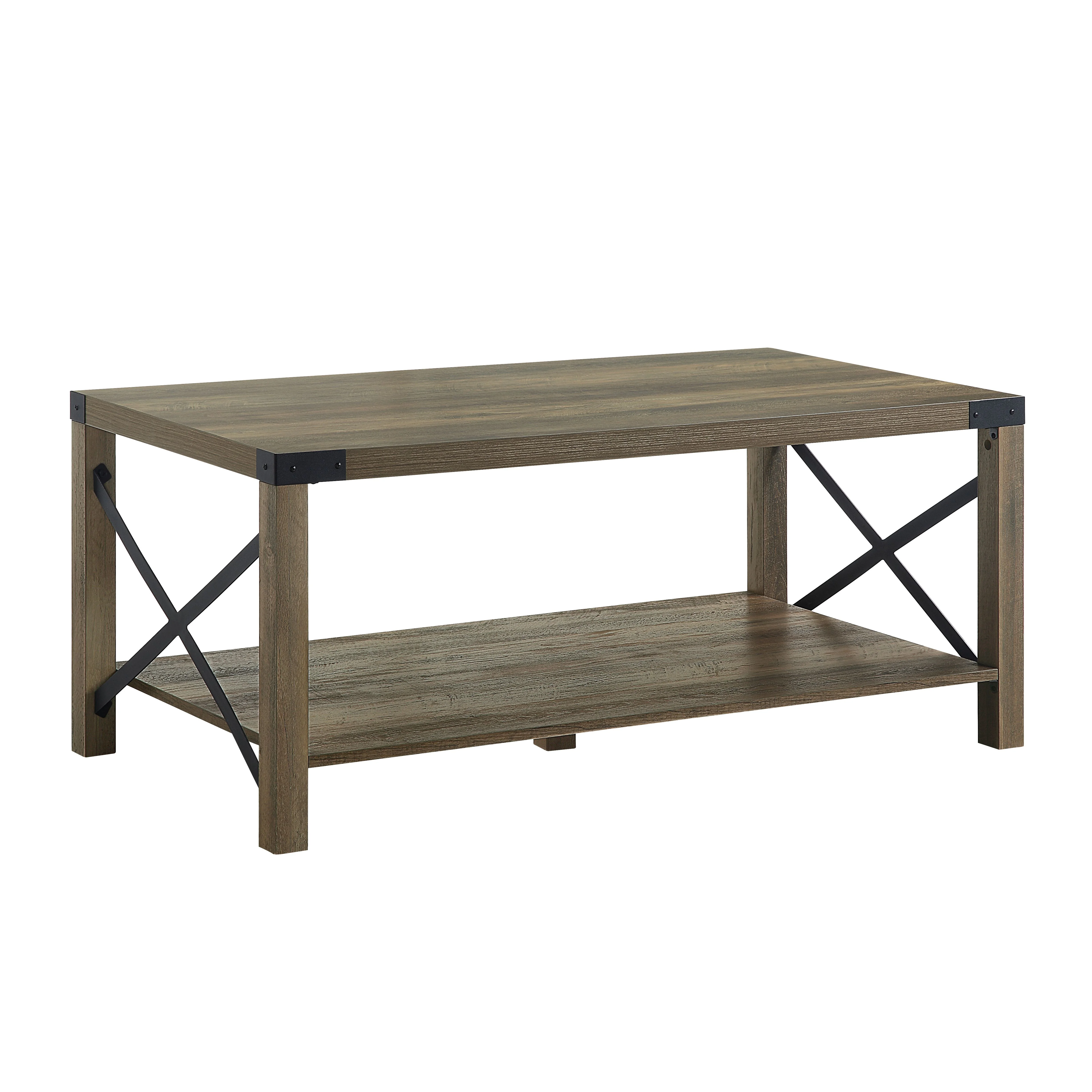 ACME Abiram Rectangular Wooden Coffee Table with Bottom Shelf in Rustic Oak