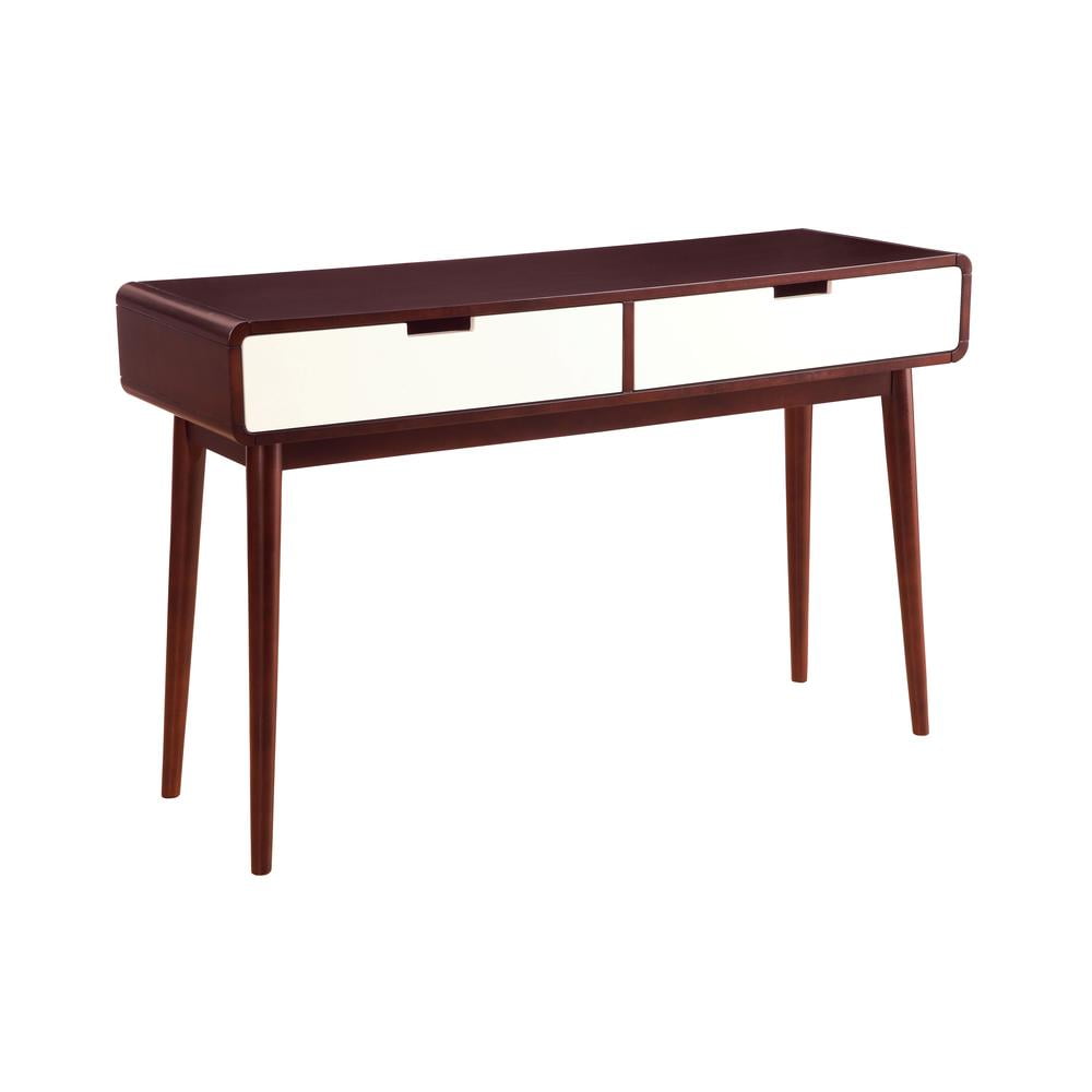 ACME Christa Rectangular 2-Drawer Wooden Console Table in Walnut and White
