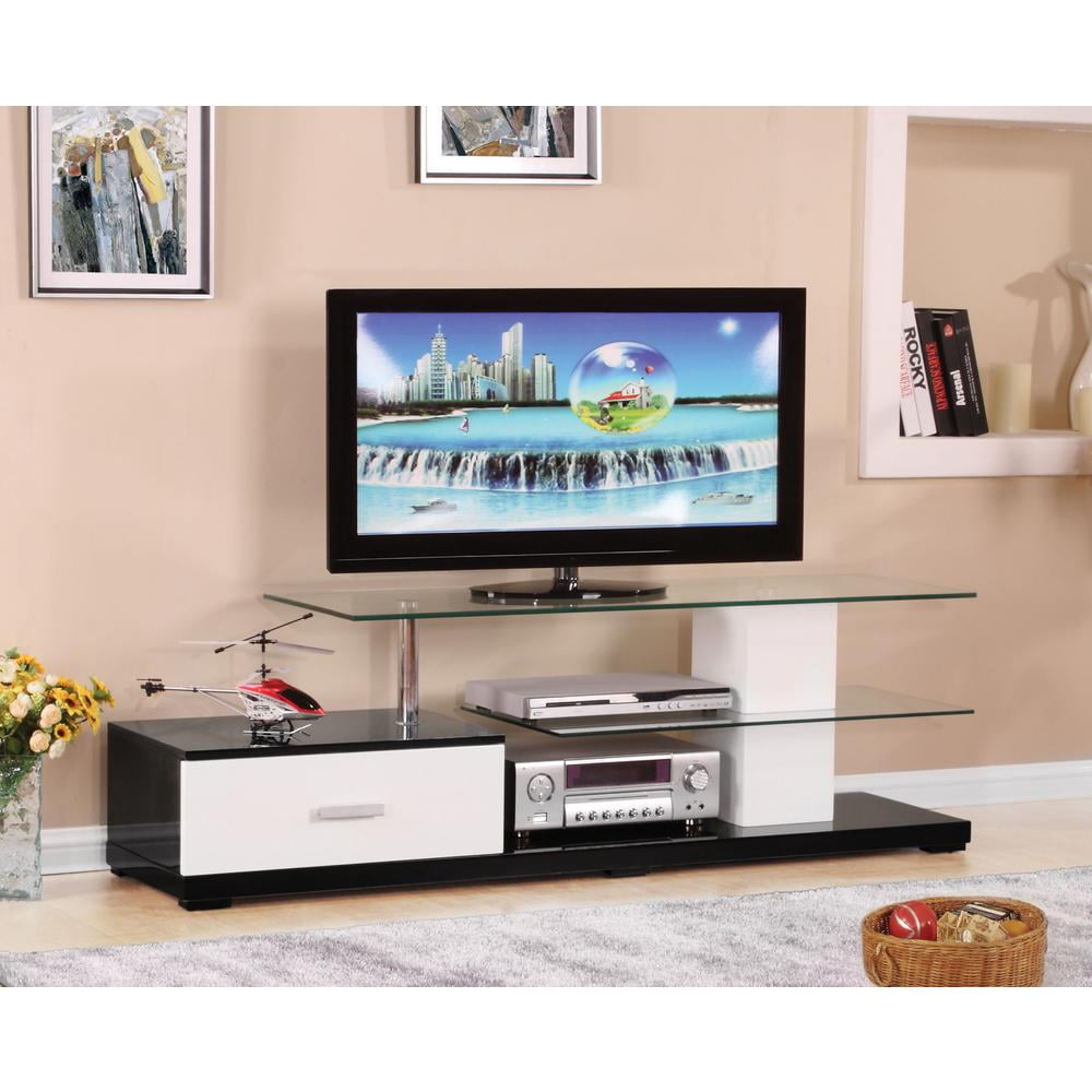 ACME Ivana Rectangular Glass Top 1-Drawer TV Stand in White and Black