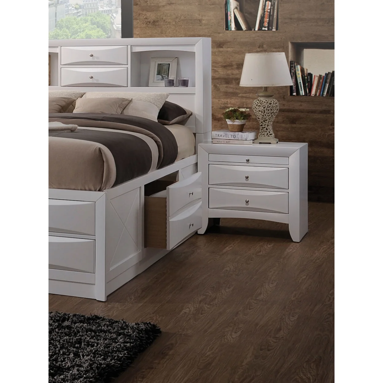 ACME Ireland 2 Drawer Wood Nightstand in White