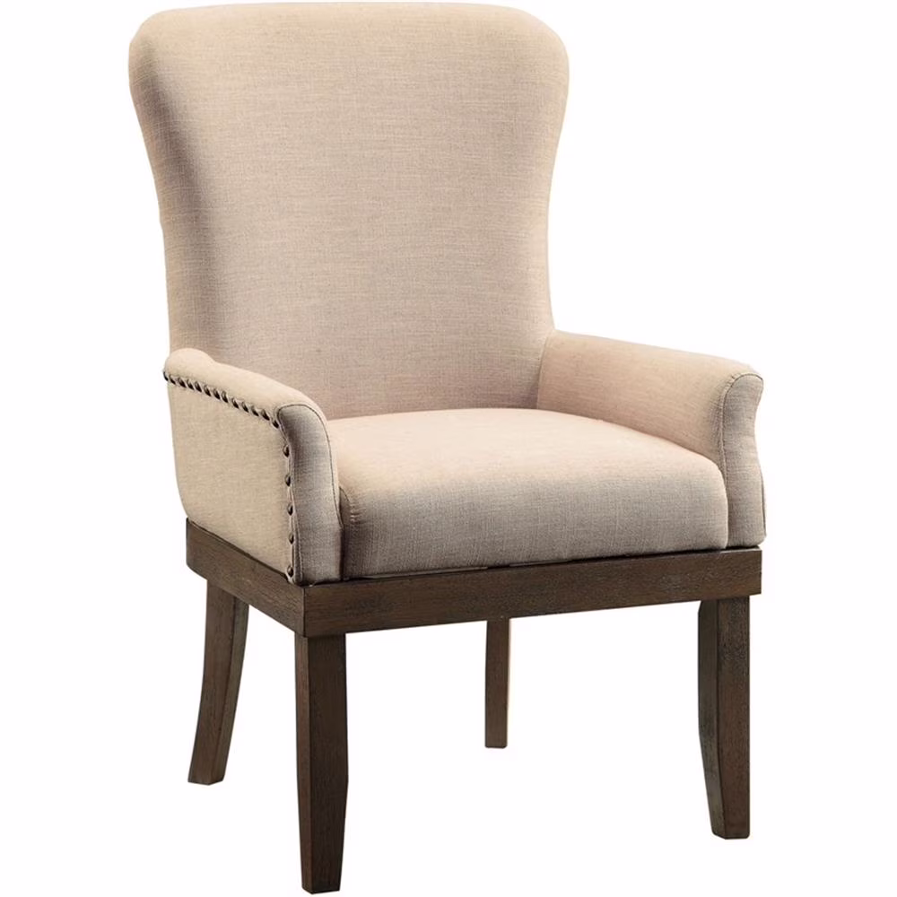ACME Landon Linen Arm Chair with Nail-head Trim in Beige and Salvage Brown