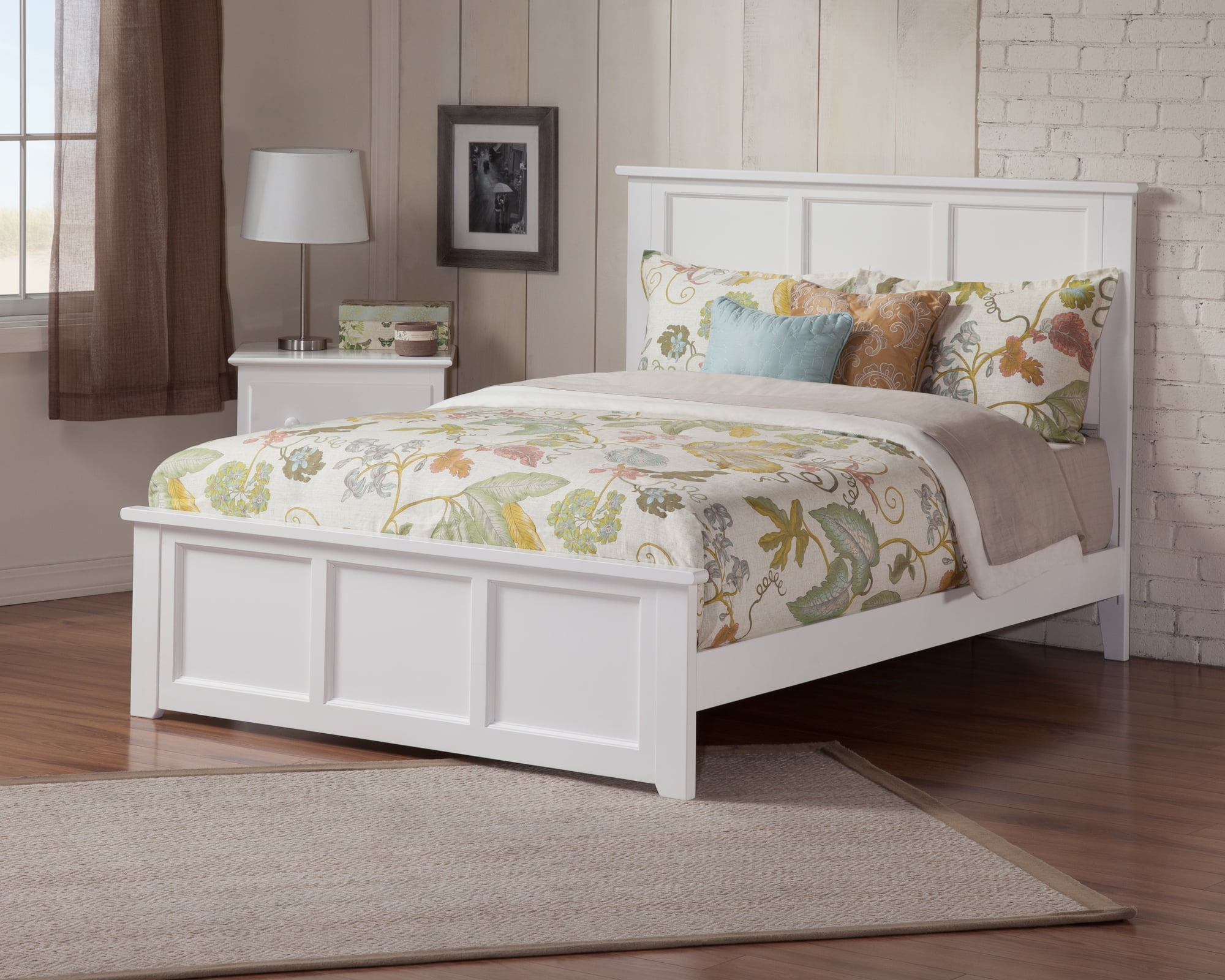 AFI Madison Queen Wood Platform Bed with Panel Headboard and Footboard, White