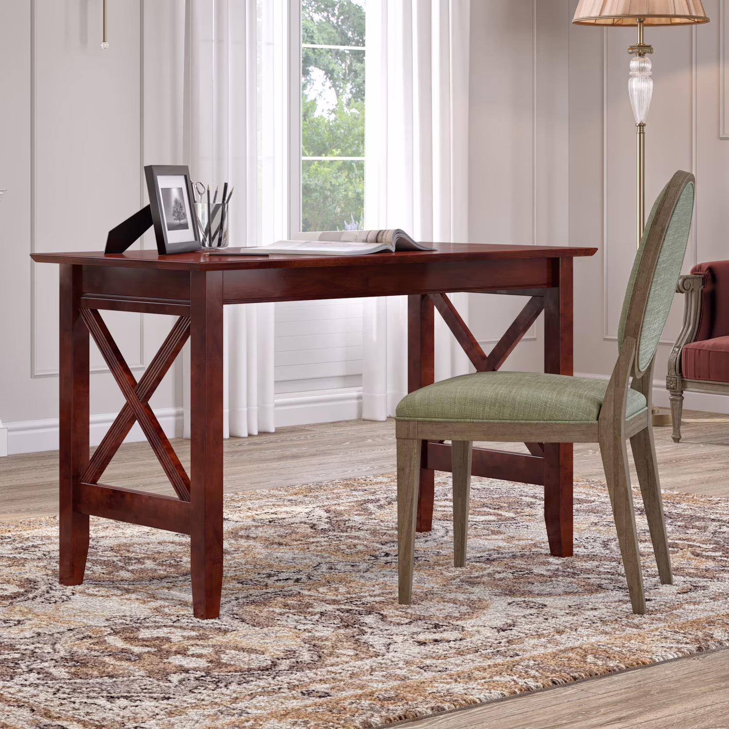 AFI 48" Lexi Solid Wood Home Office Study Writing Desk with Device Charger, Walnut