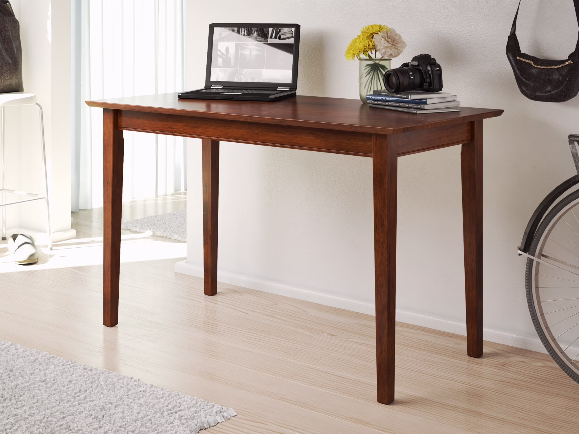 AFI 48" Solid Wood Shaker Design-Home Office, Laptop Computer Work Study Desk with USB Charger in Walnut