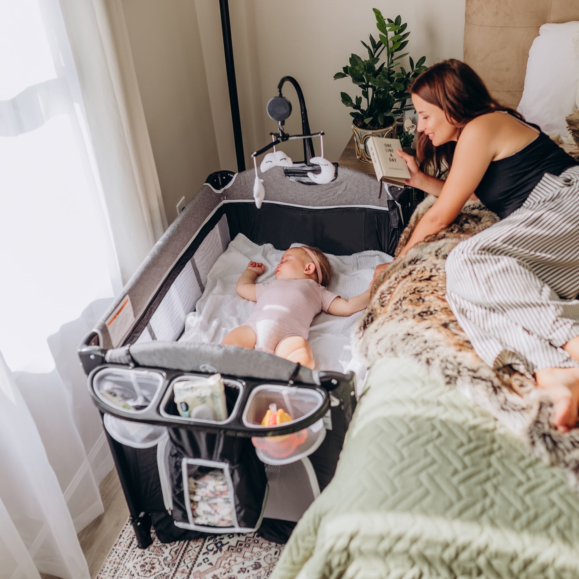 AILEEKISS 4-in-1 Portable Baby Play Yard with Changing Table for Newborn, Dark Grey