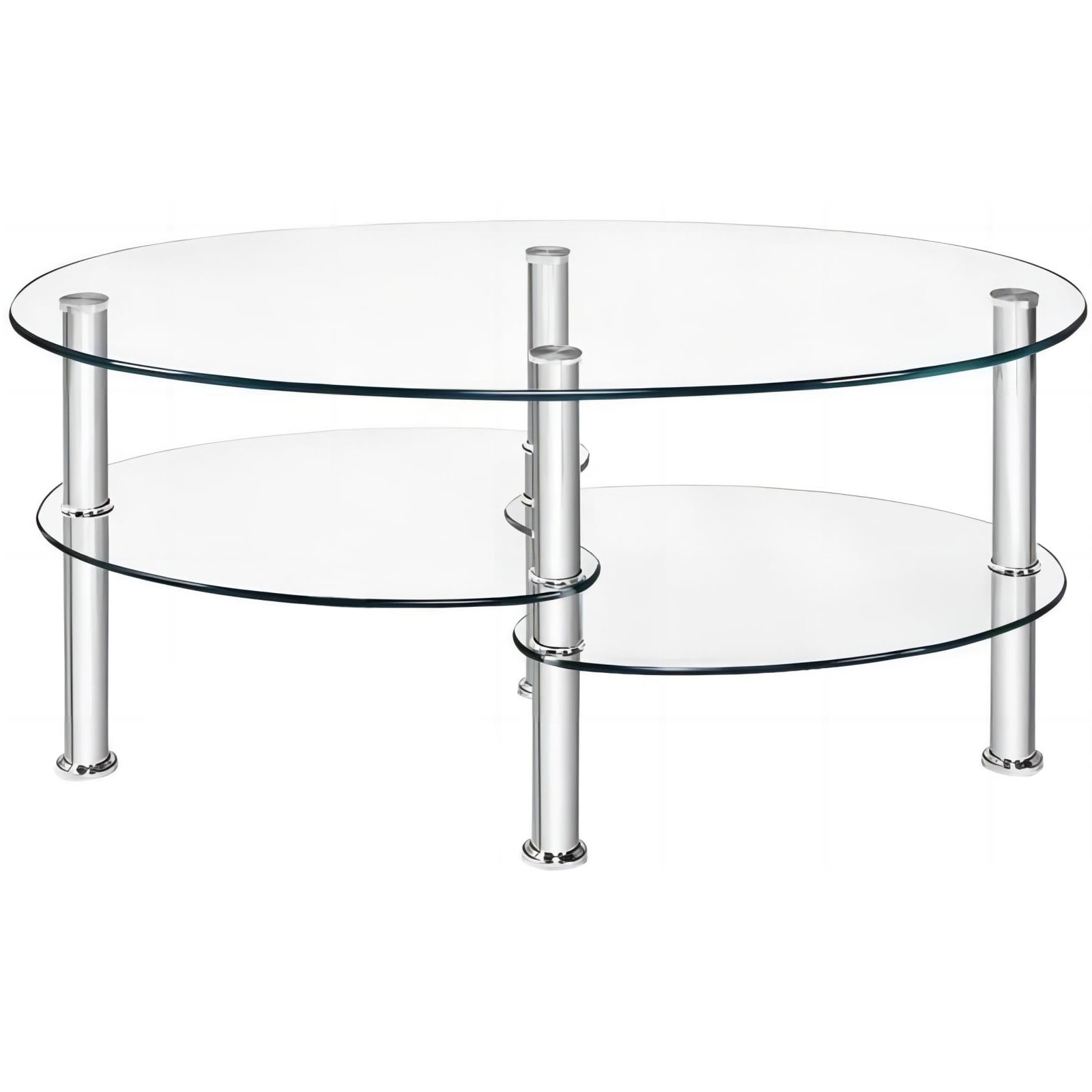 ALPULON Tempered Glass Coffee Table Oval 3-Tier Steel Tea Table for Home Living Room Office