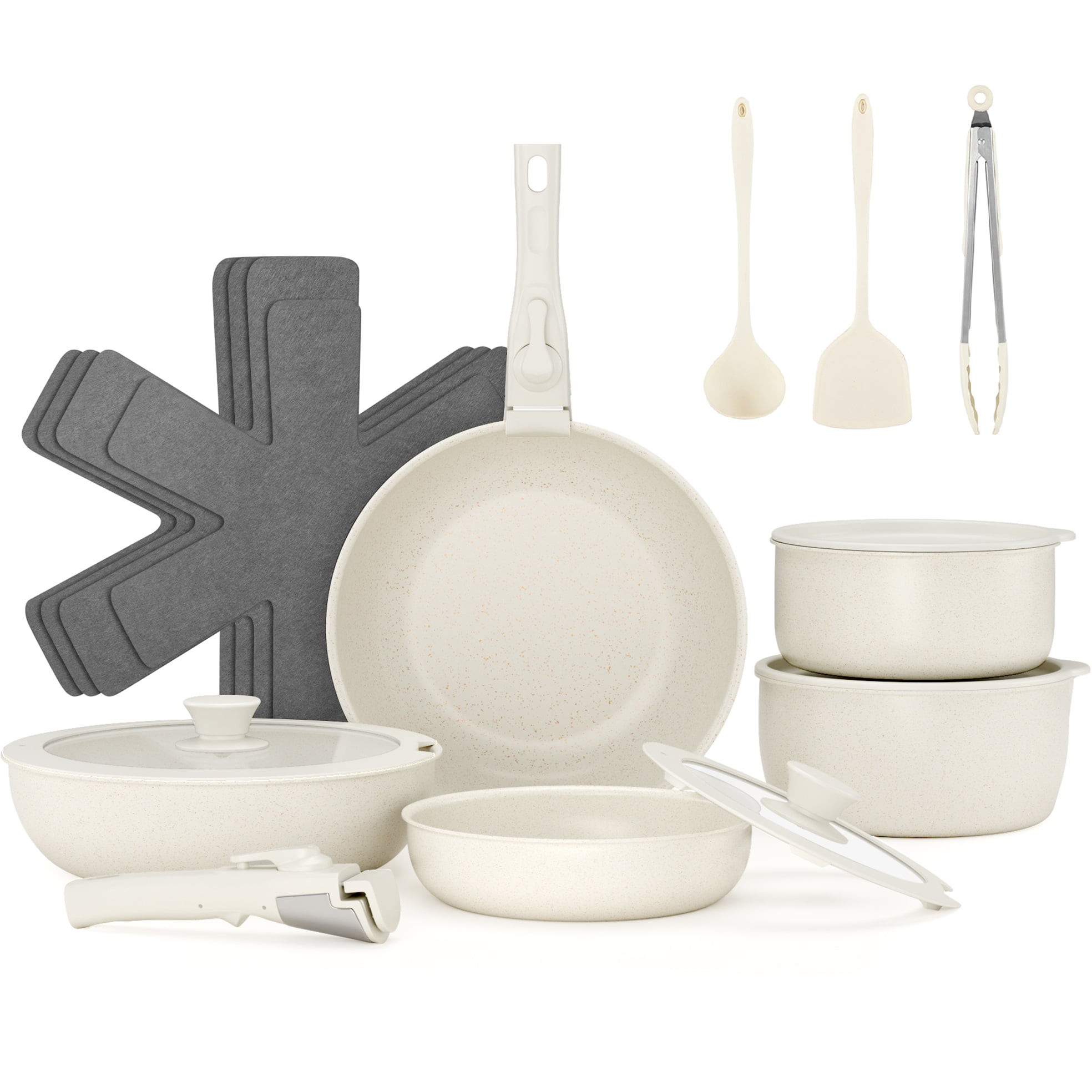 ALPULON 18Pcs Ceramics Pots and Pans Set with Lids, for Induction Cookware,White