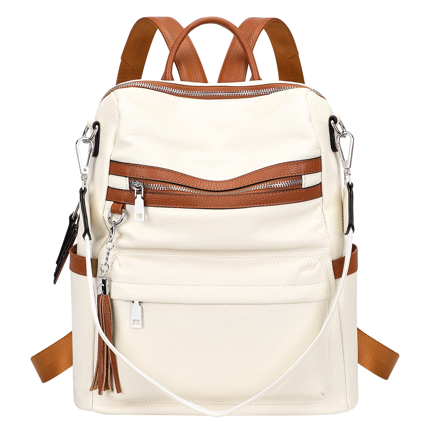 ALTOSY Genuine Leather Backpack Purse Elegant Convertible Shoulder Bag for Women S108 Beige/Brown
