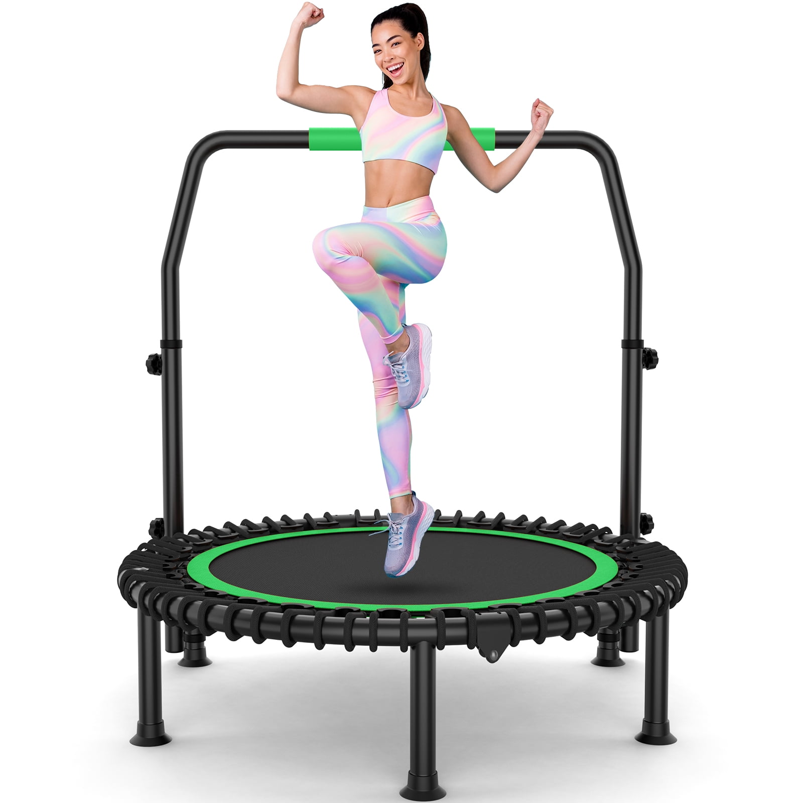 40" Mini Trampoline for Adults Fitness - Heavy Duty Adjustable Handle Indoor Outdoor Exercise,Foldable with Adjustable Handle Max Load 450lbs