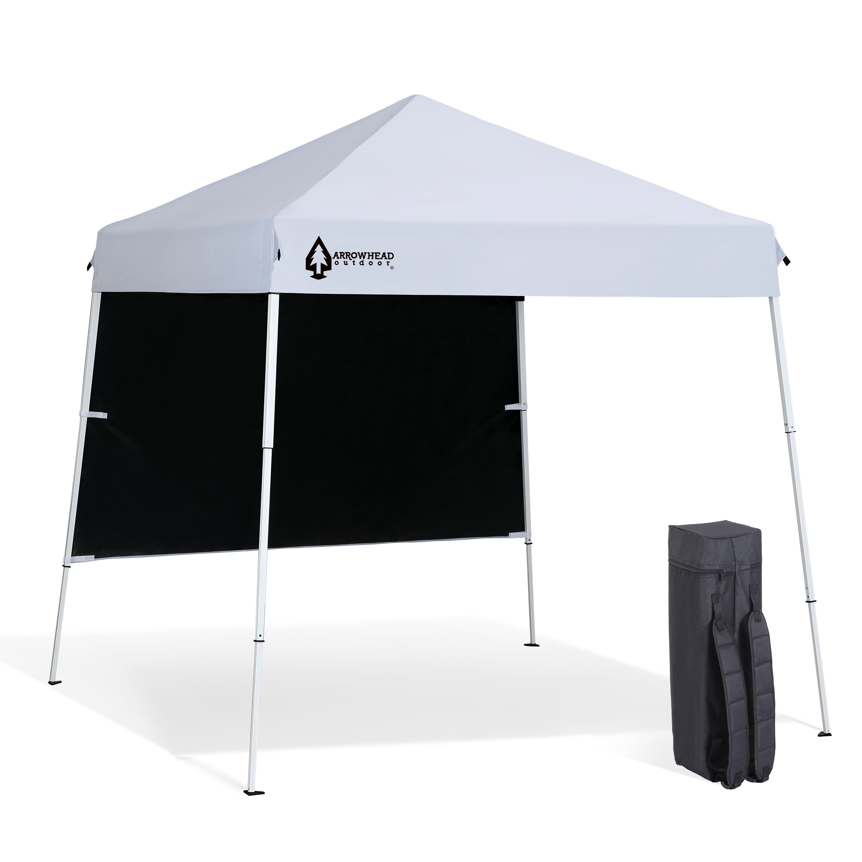 ARROWHEAD OUTDOOR Backpack Pop-up Canopy with Sunwall, Sand Bags, Guide Ropes, Ground Stakes, 6'x6' / 8'x8' Top to Bottom - White