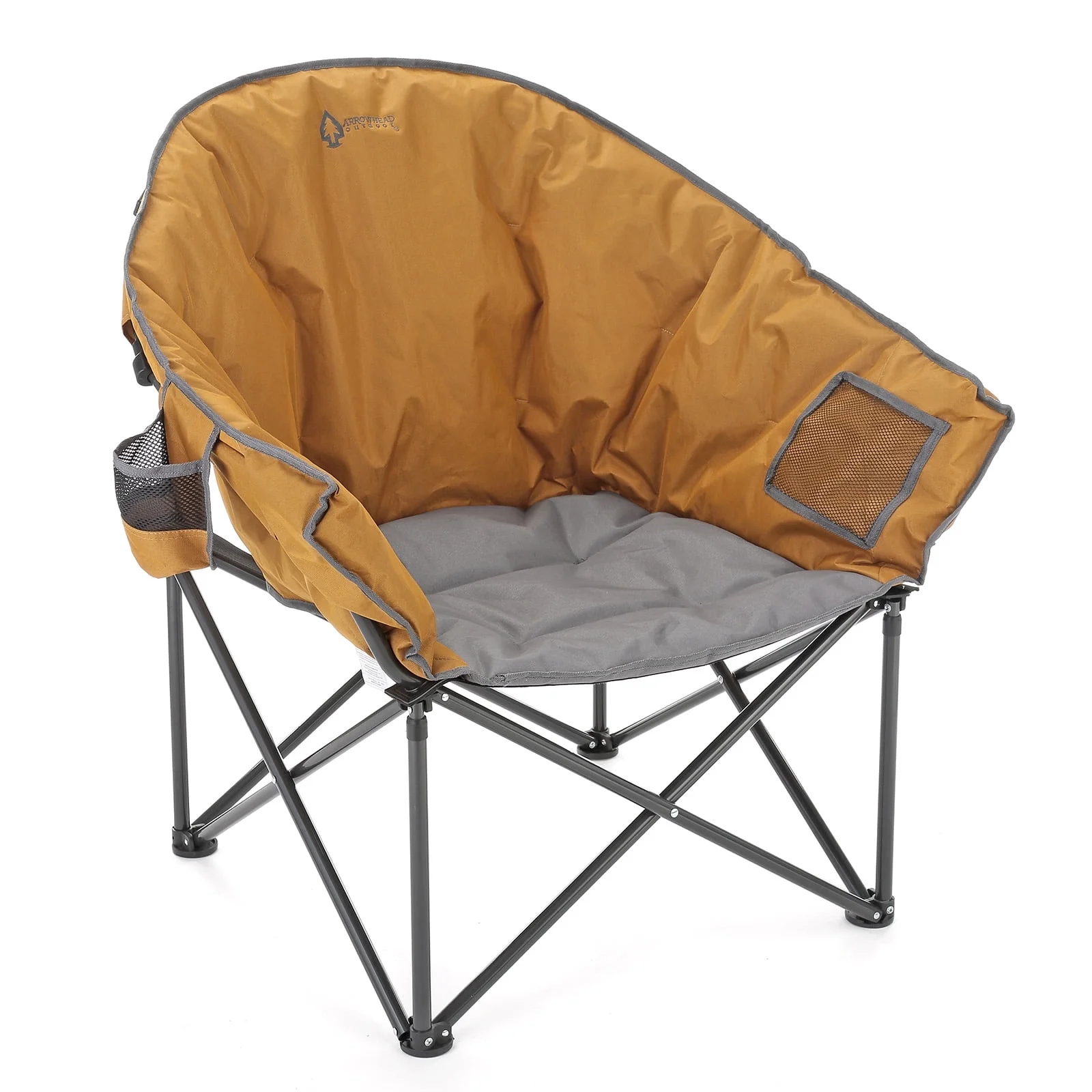 ARROWHEAD OUTDOOR Oversized Heavy-Duty Club Folding Camping Chair w/External Pocket, Cup Holder, Portable, Padded, Moon, Round, Saucer, Supports 330lbs, Carrying Bag, USA-Based Support