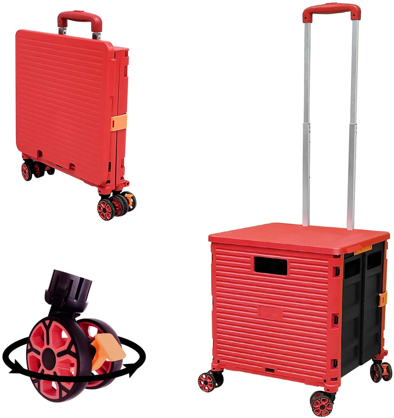 ATTACK SHARK Foldable Utility Cart with 4 Rotate Wheels, Red