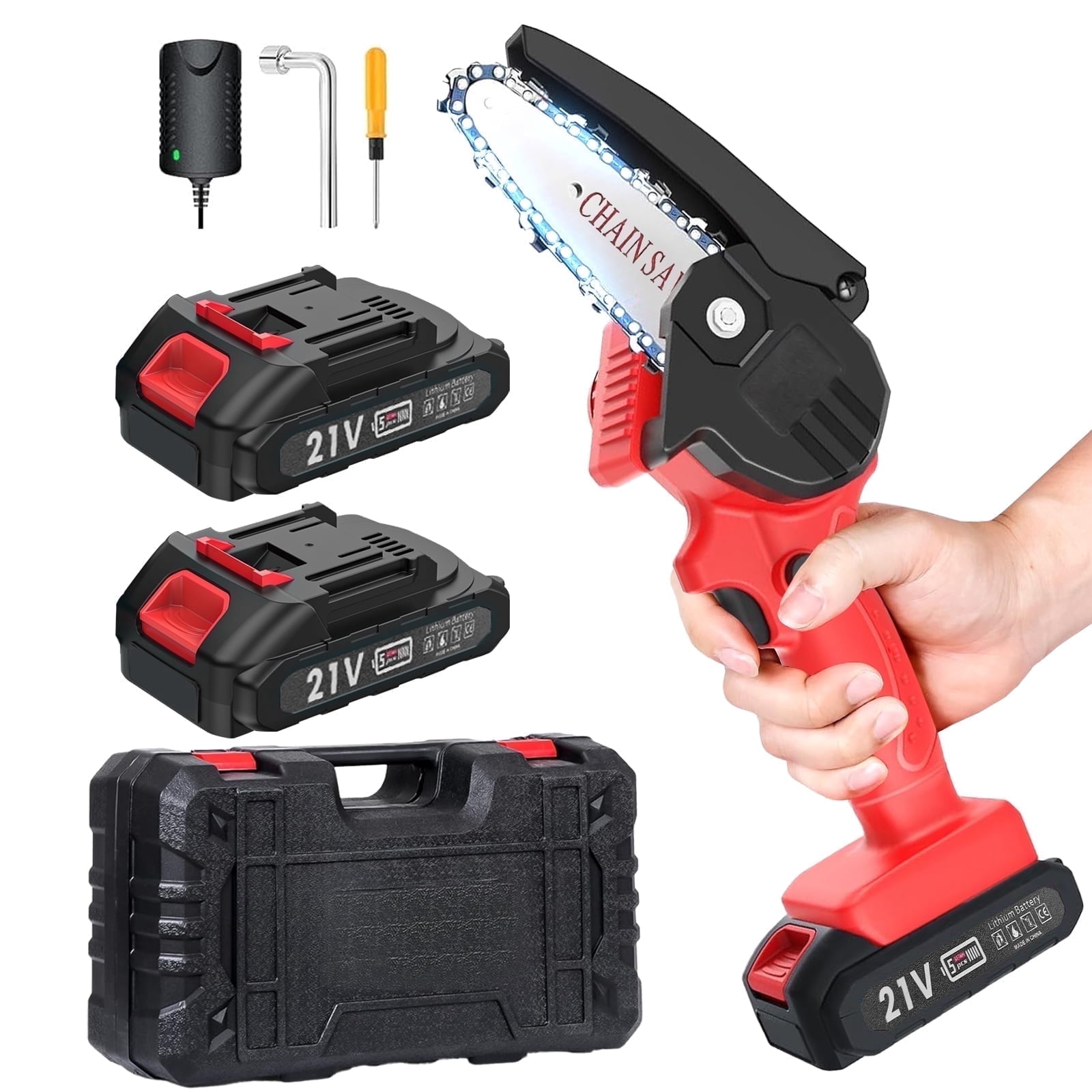 IJIL Mini 4” Battery Powered Chainsaw, 21V 1500mAh, Cordless, Lightweight, Safety Features
