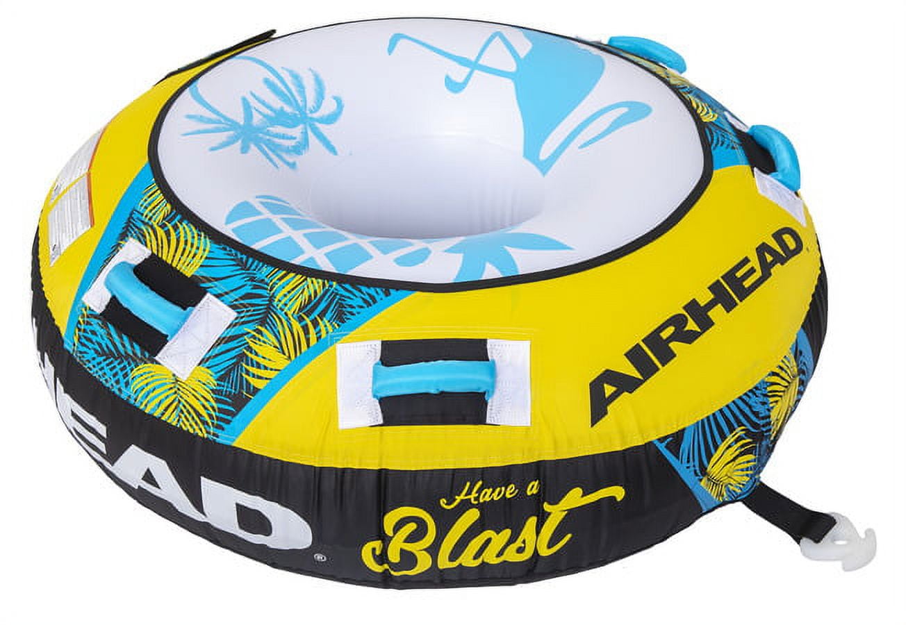 Airhead Blast Towable Tube for Boating, Heavy-Duty Nylon, Blue/Yellow