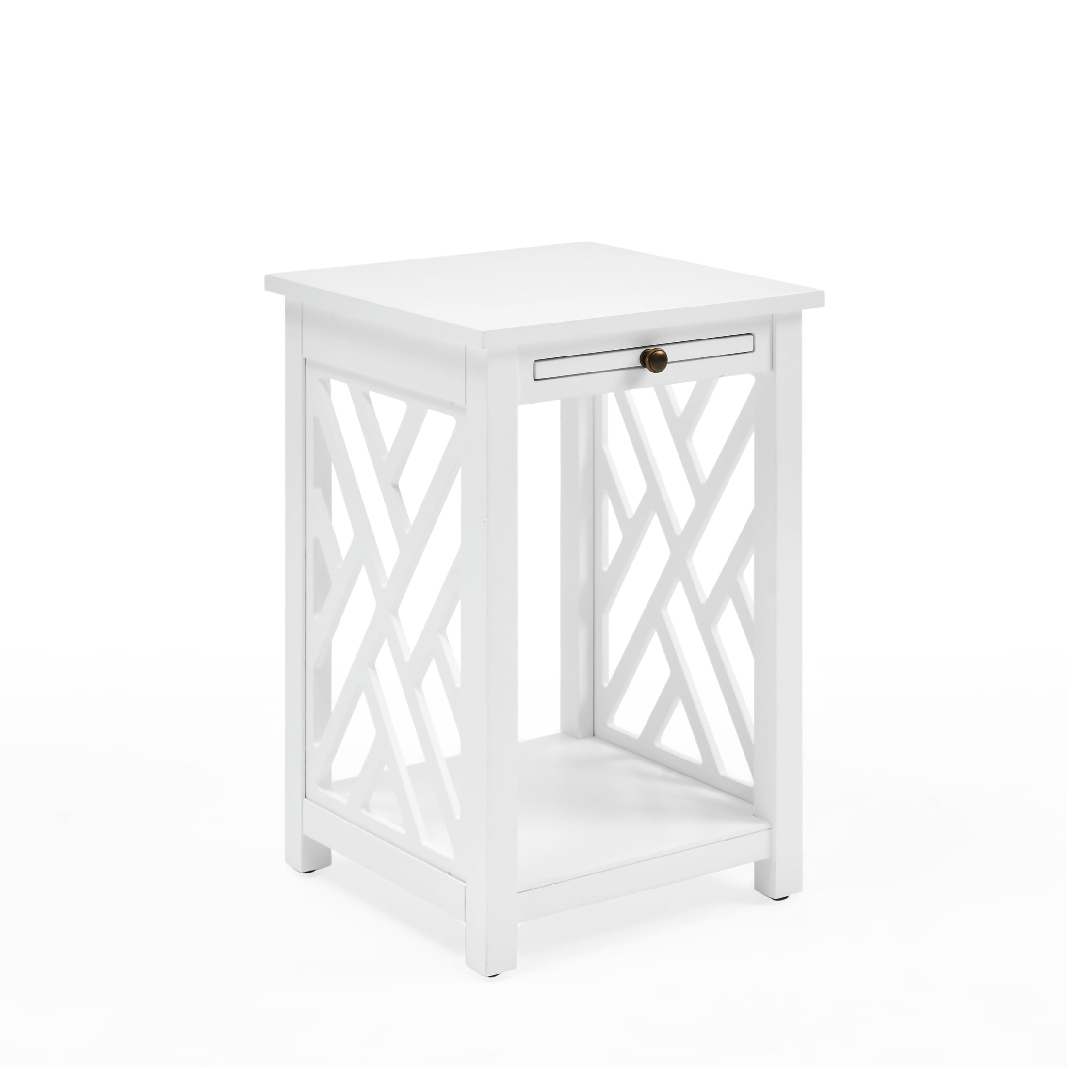 Alaterre Furniture Coventry Wood End Table with Tray and Bottom Shelf, Modern Accent Furniture, White