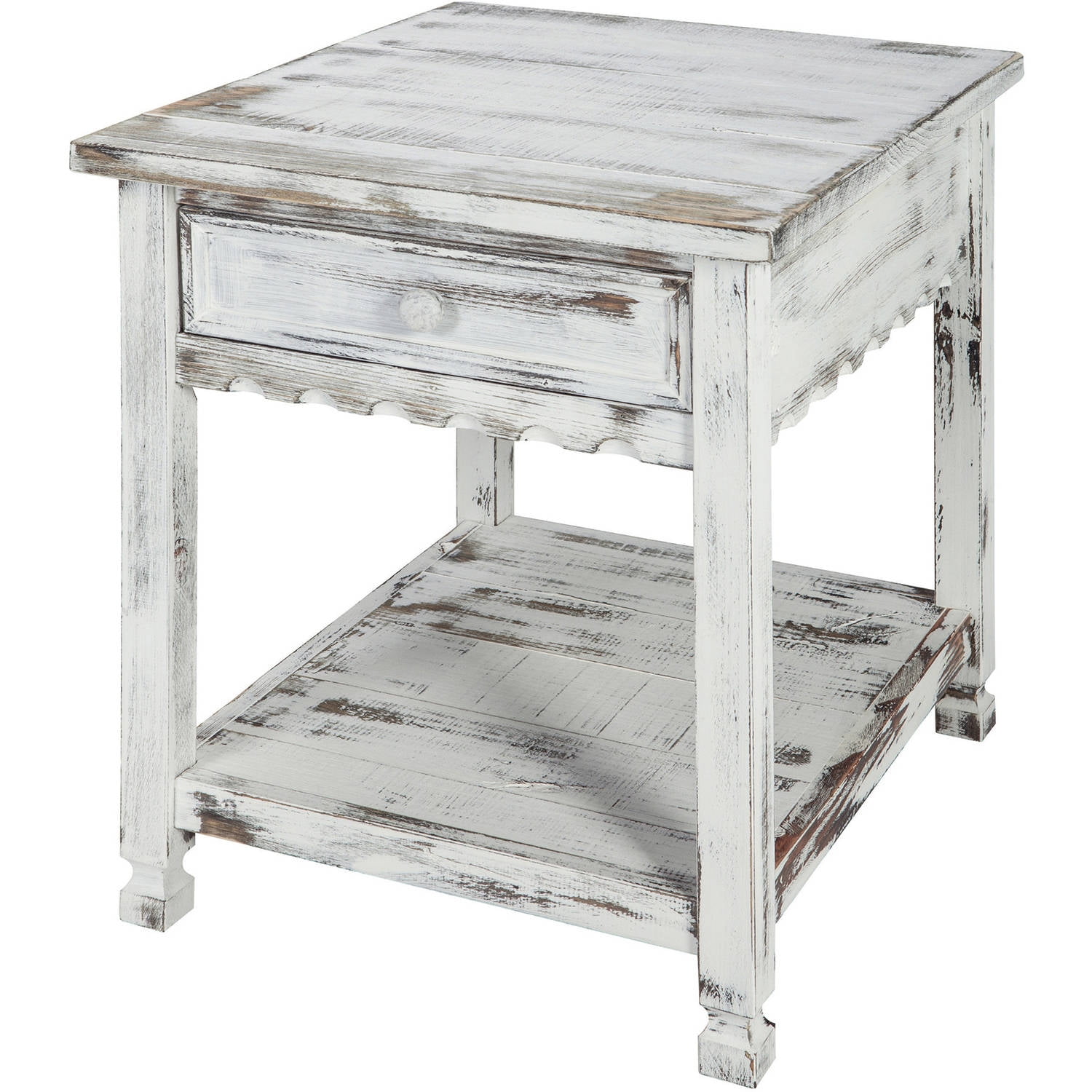Alaterre Country Cottage End Table, Rustic White Antique Finish