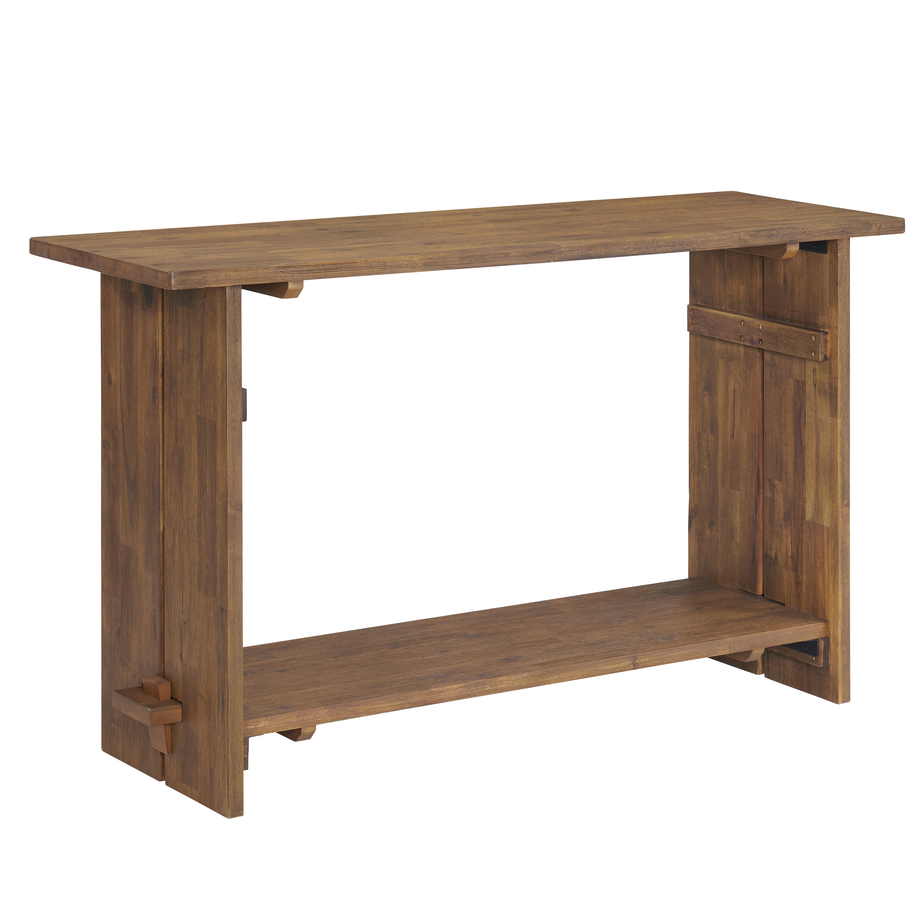 Alaterre Furniture Bethel Acacia Wood Console Table, 52 in. W Entryway Table with Dual Shelf Storage, Rustic Natural Aged Brown