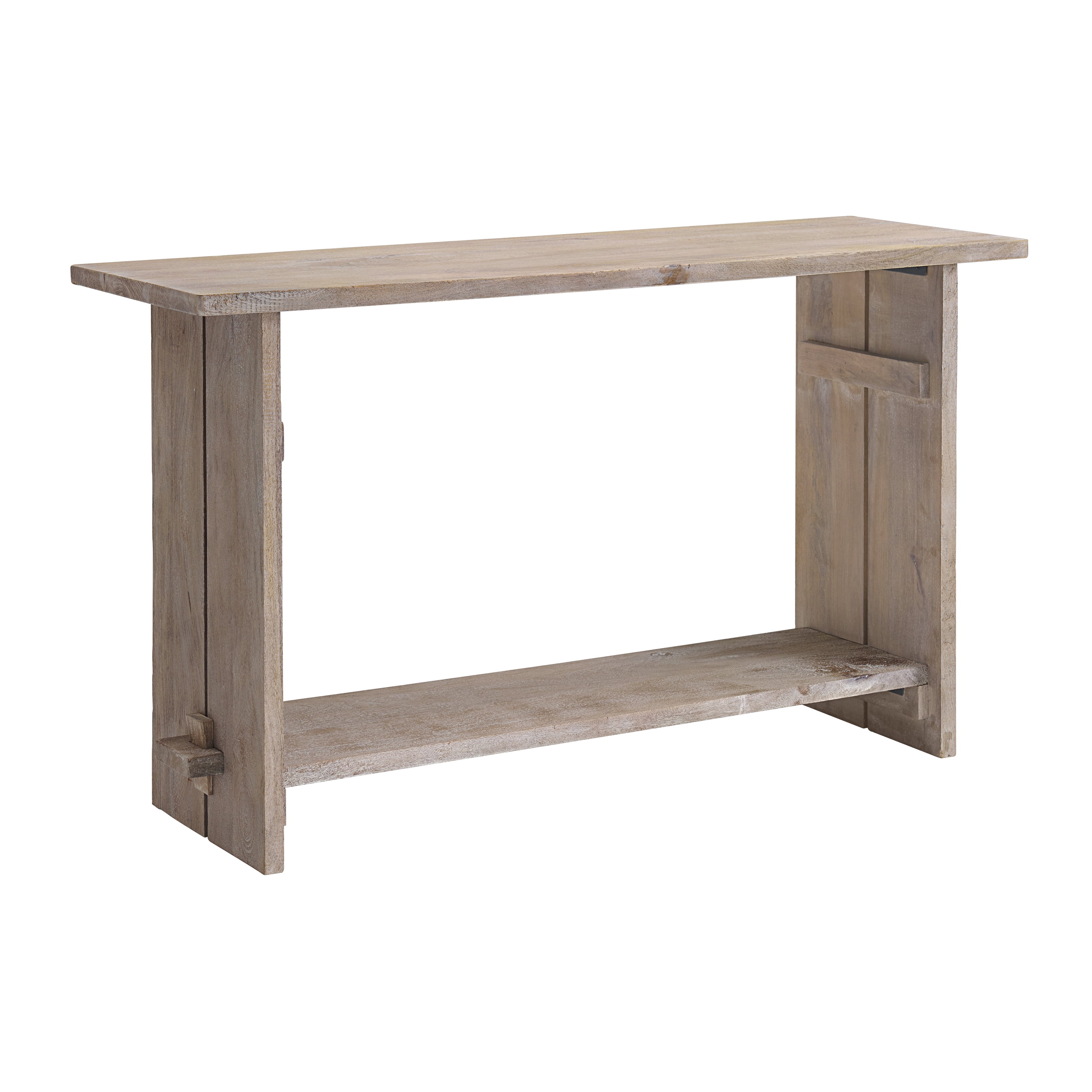 Alaterre Furniture Castleton Mango Wood Console Table, 52 in. W Entryway Table with Dual Shelf Storage, Driftwood Finish