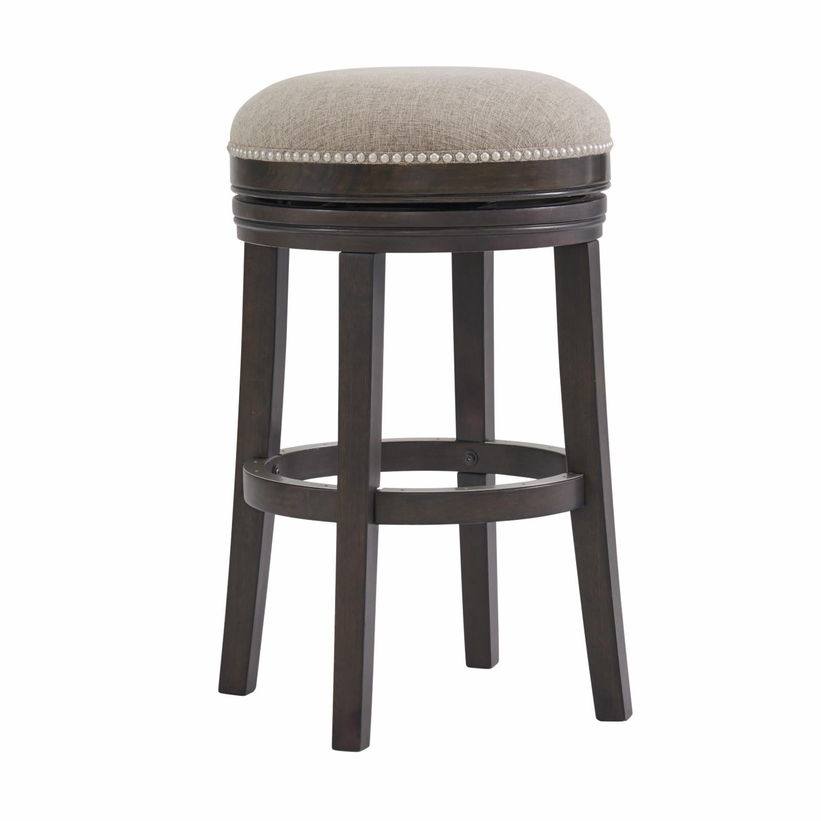 Alaterre Furniture Clara Swivel Backless Bar Height Wood Stool, Dark Brown and Beige