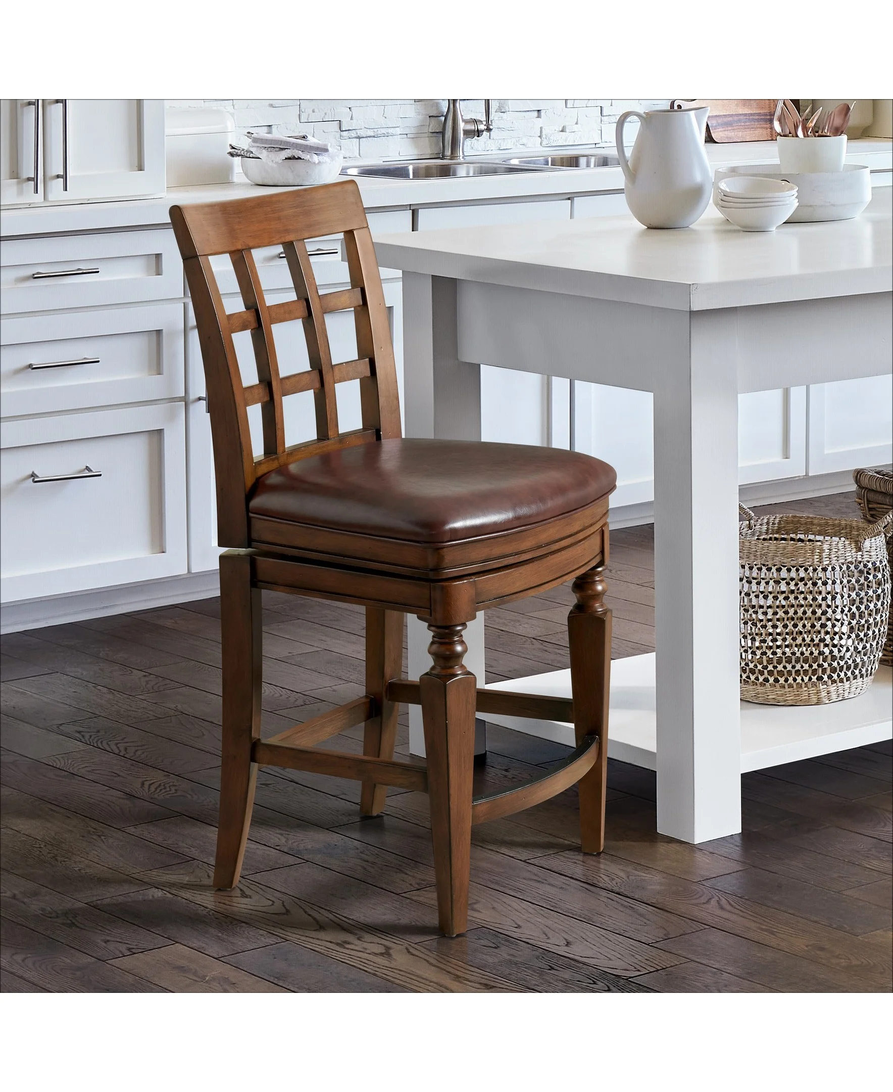 Alaterre Furniture Napa Counter Height Wood Stool with High Back, Mahogany