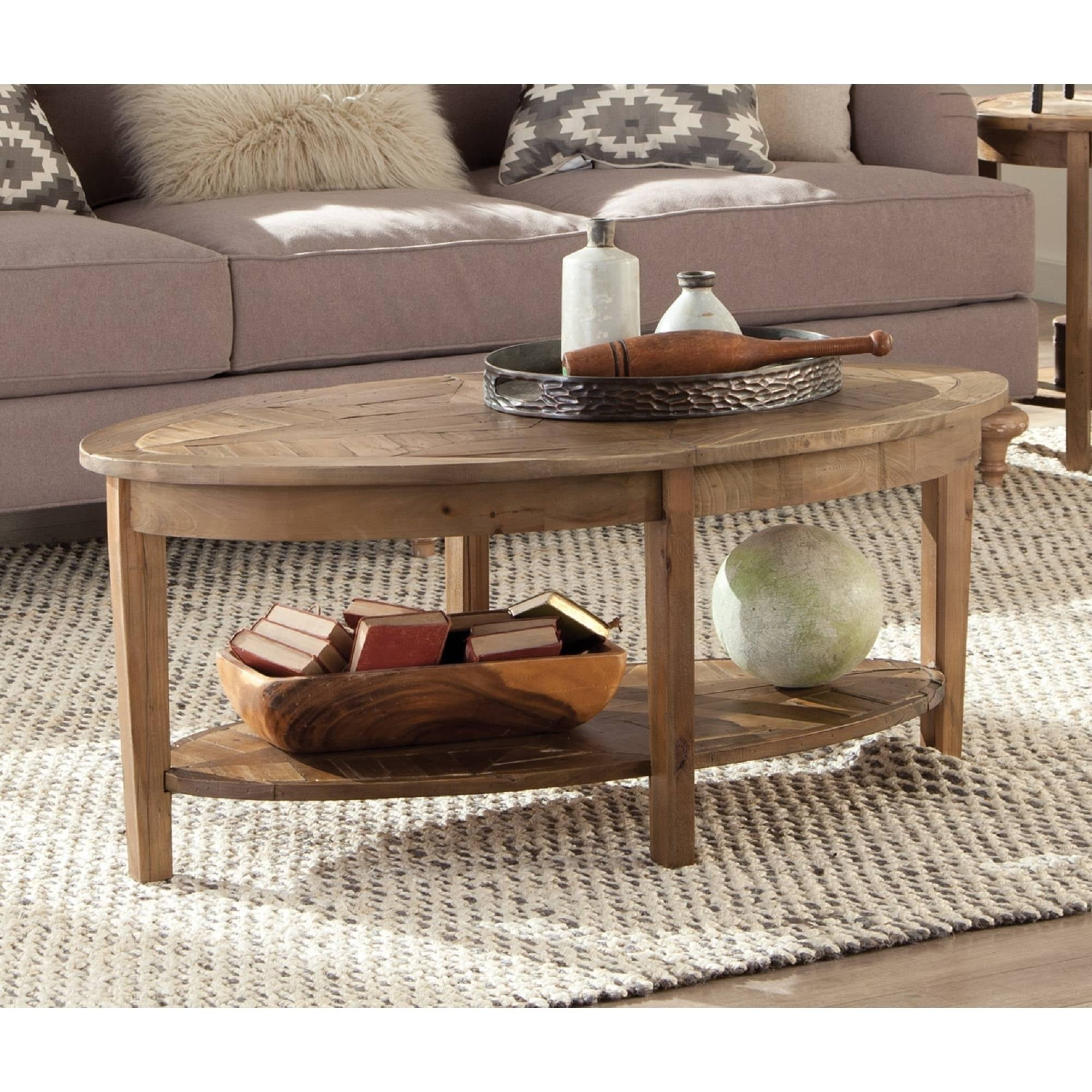 Alaterre Furniture Revive Coffee Table - 48 in. Oval Coffee Table with Storage Shelf for Living Room Decor, Natural