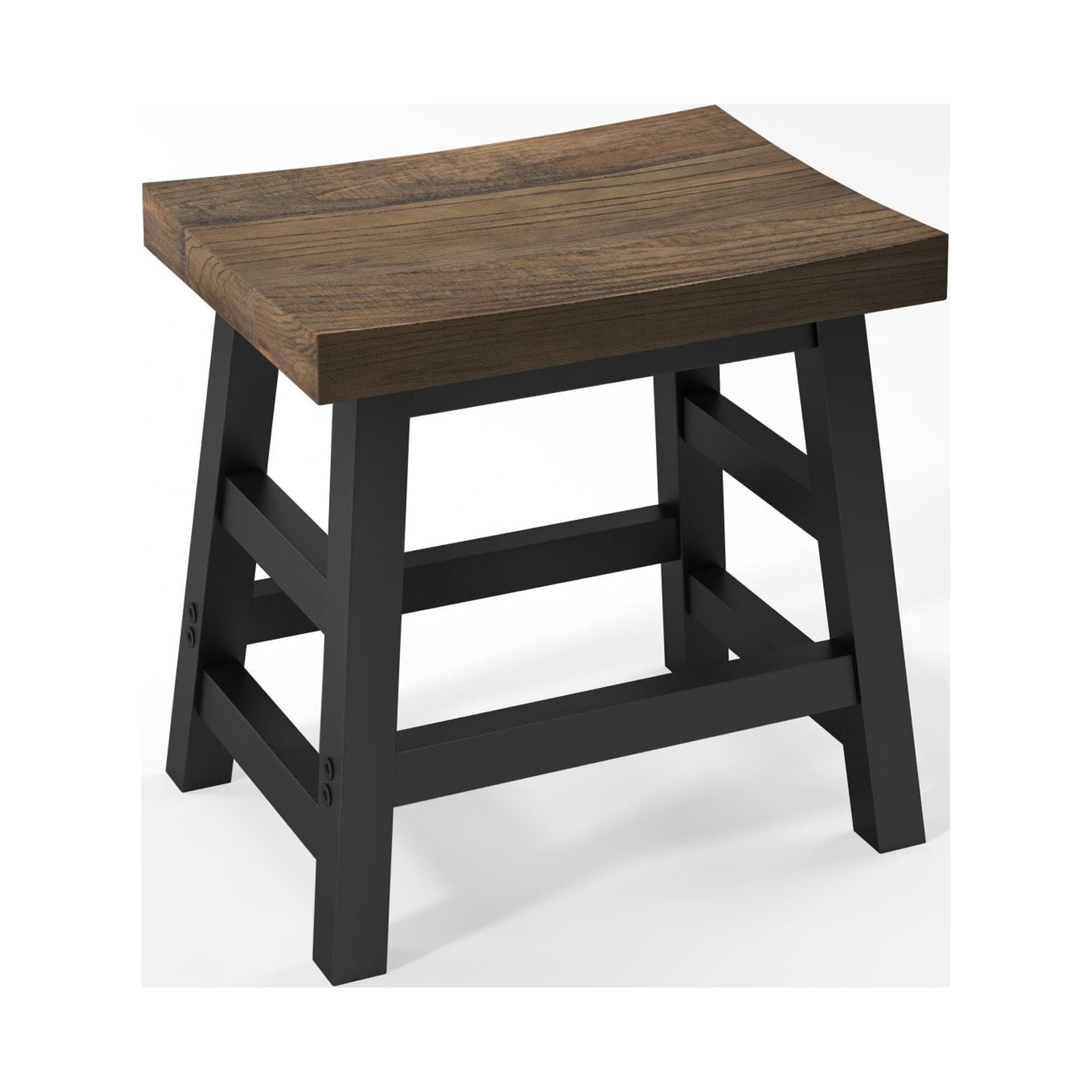 Pomona Rustic Industrial Barstool – 20” Backless Counter Stool with Solid Pine Wood Seat and Black Metal Legs – Farmhouse Seating for Dining Room, Kitchen, or Office