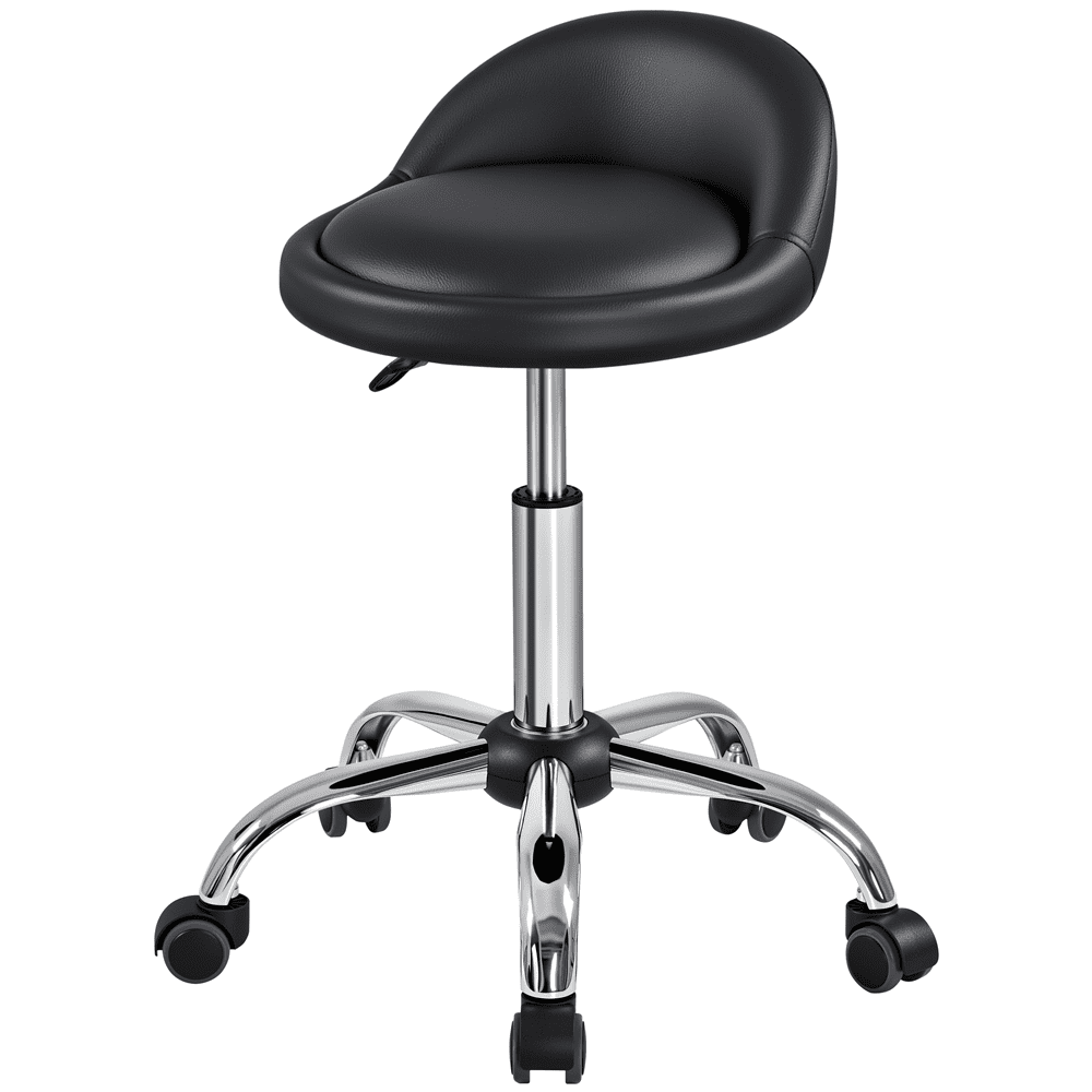 Alden Design Adjustable Rolling PU Leather Salon Stool, Black