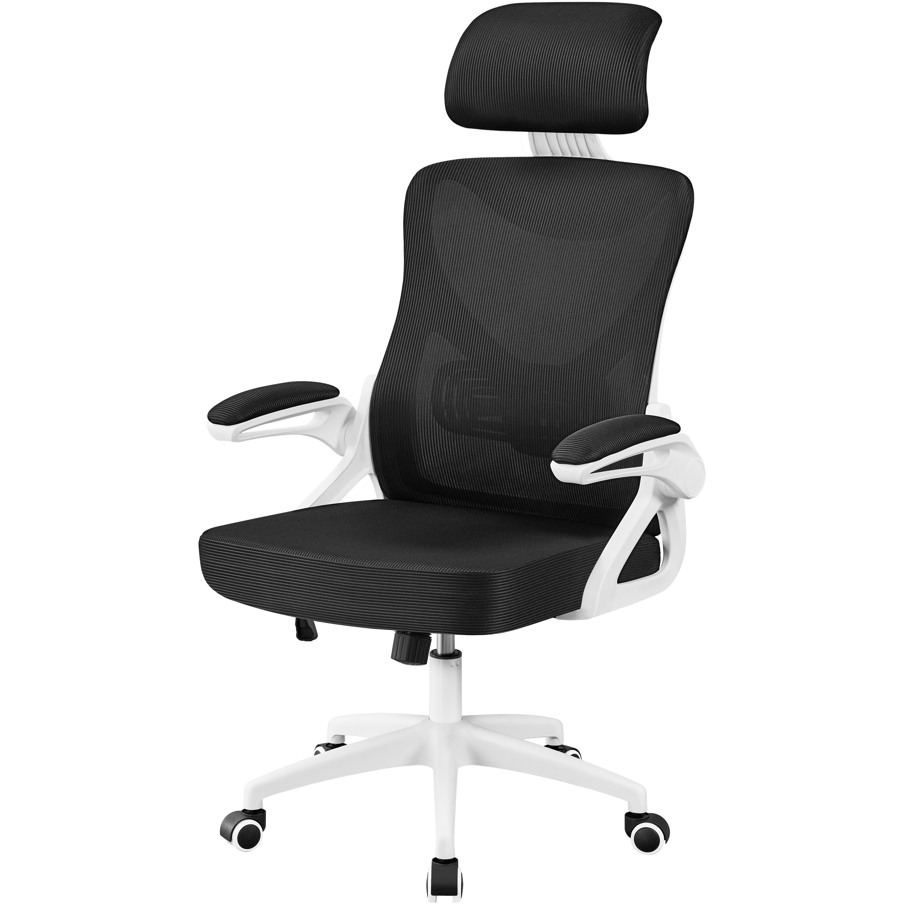 Alden Design High Back Ergonomic Mesh Office Chair with Adjustable Padded Headrest, White/Black