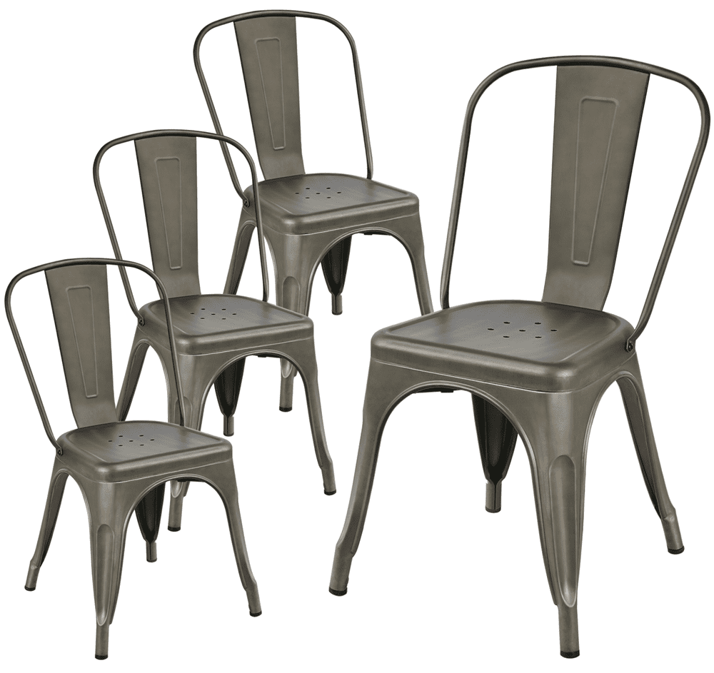 Alden Design Industrial Modern Metal Dining Chairs, Set of 4, Gunmetal Gray
