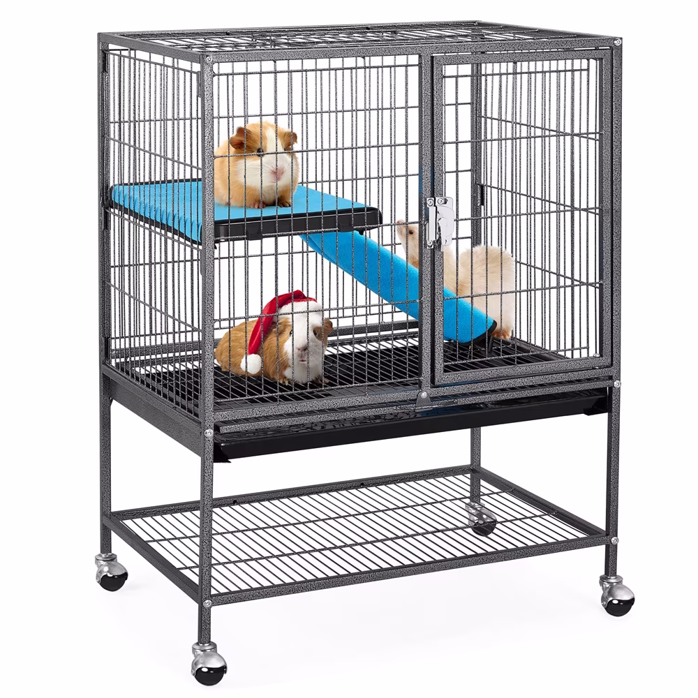 Alden Design Metal Animal Cage with Wheels for Adult Rats/Ferrets/Chinchillas/Guinea Pigs, Black