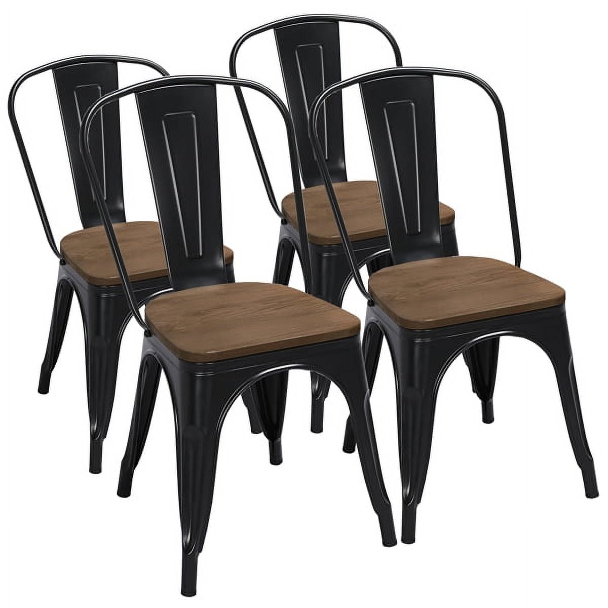 Alden Design Metal Dining Chairs Side Chairs with Wooden Seat, Set of 4, Black