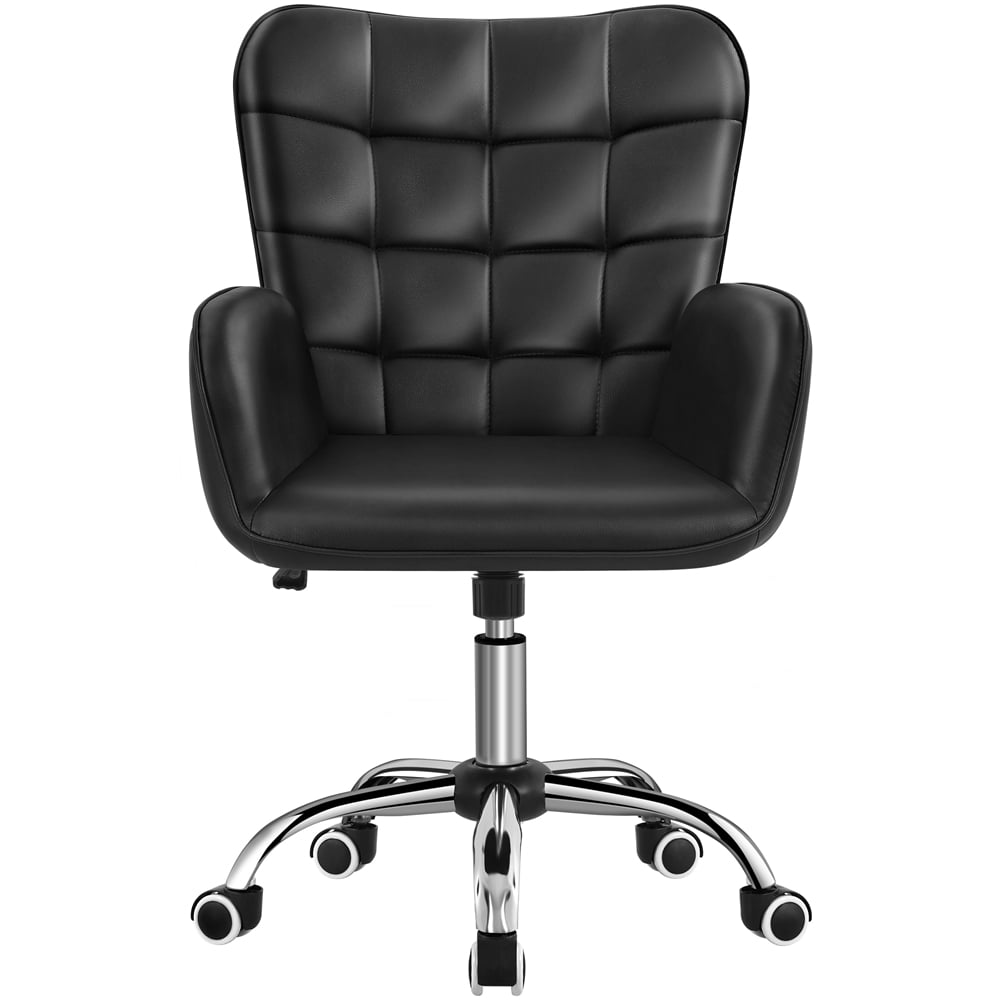 Alden Design Modern Faux Leather Desk Chair with Mid-back Padded Armrests for Office, Black