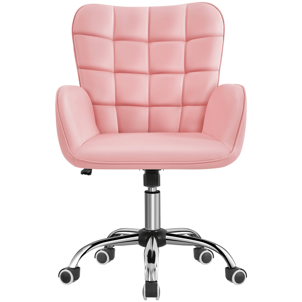 Alden Design Modern Faux Leather Desk Chair with Mid-back Padded Armrests for Office, Pink