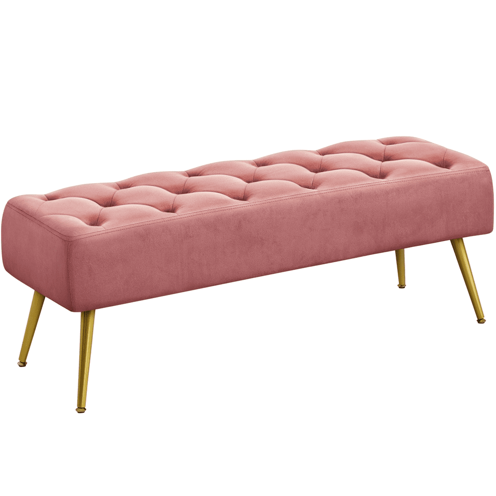 Alden Design Modern Ottoman Velvet Footstool Bench for Bedroom, Pink