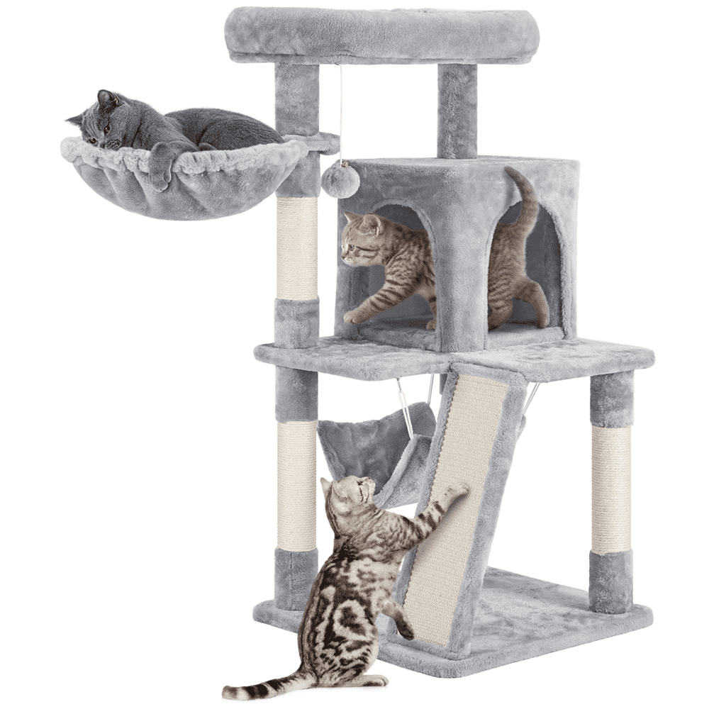 Alden Design Multi-level Small Cat Tree Tower with Condo, Light Gray