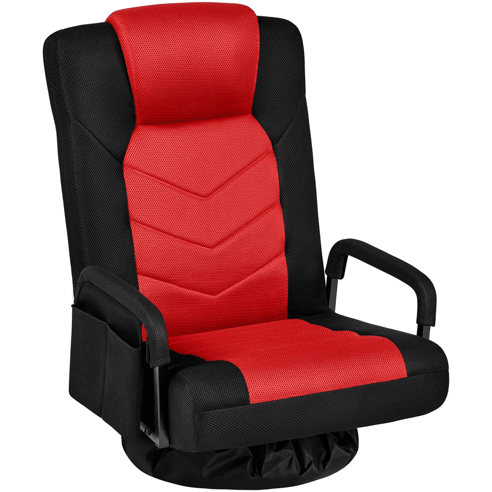 Alden Design Swivel Floor Gaming Chair with Adjustable Backrest, Black/Red