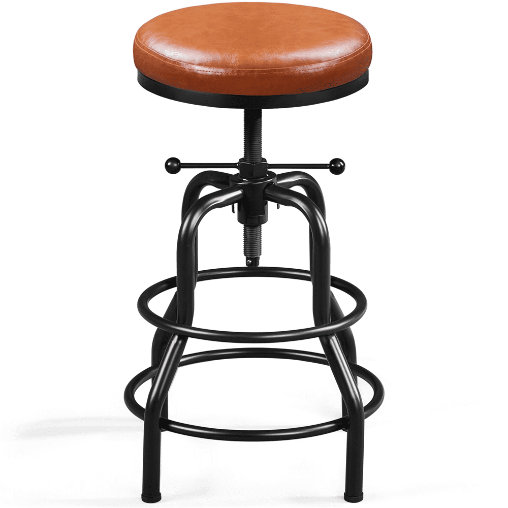 Alden Design Vintage Faux Leather Swivel Counter Bar Stool for Dining Room, Light Brown