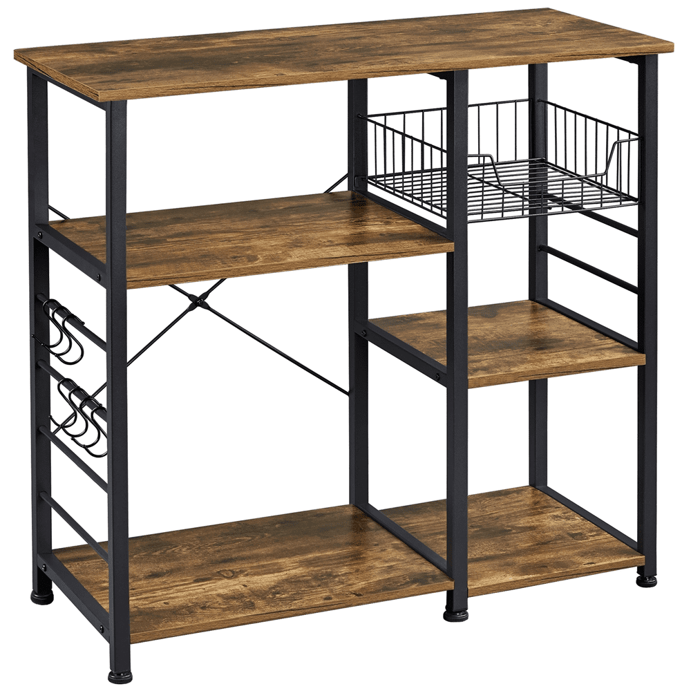 Alden Design Vintage Kitchen Baker's Rack Shelf, Rustic Brown and Metal