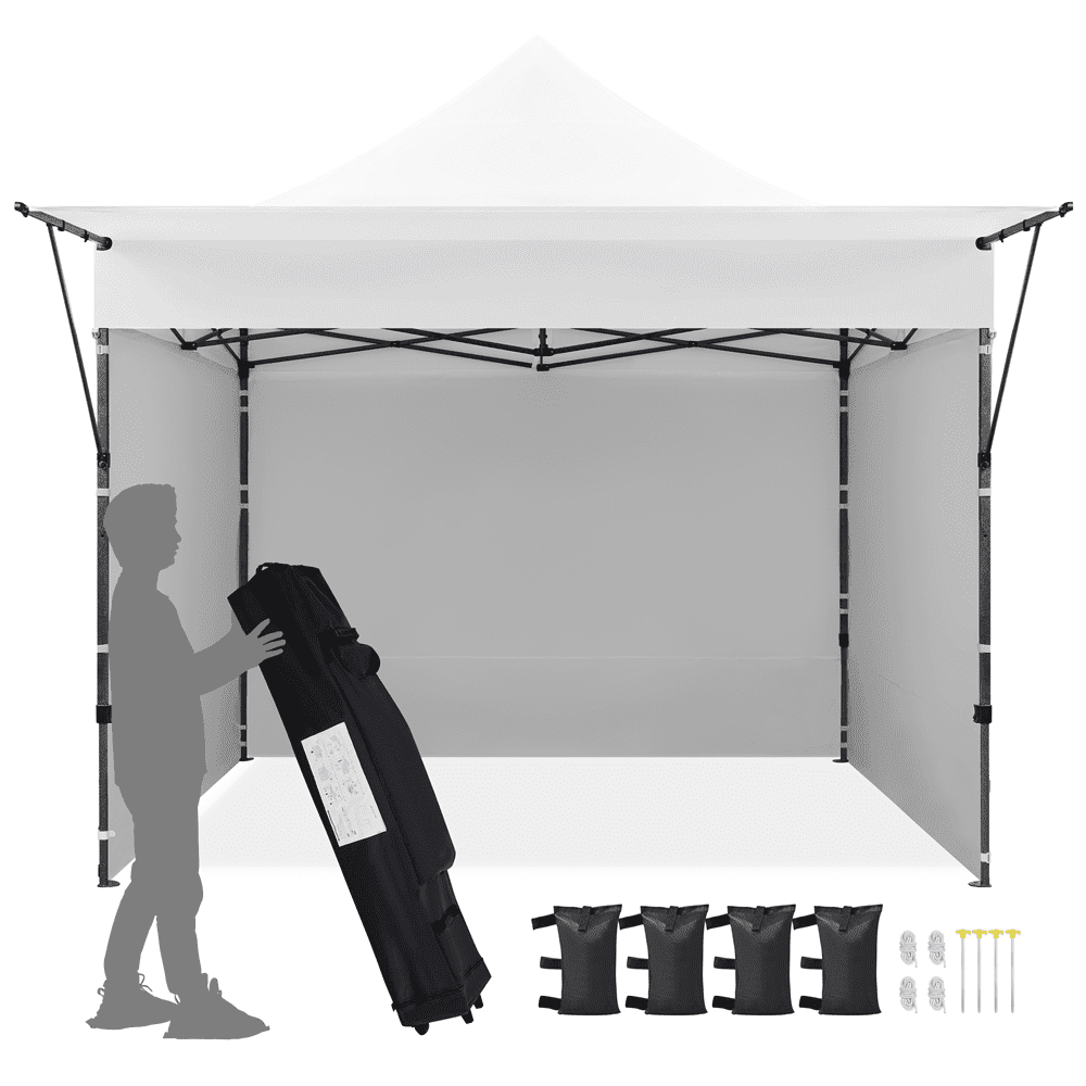 Alden Design 10ft Commercial Pop-up Canopy W/ 3 Sidewalls & Adjustable Awning for Outdoor, White