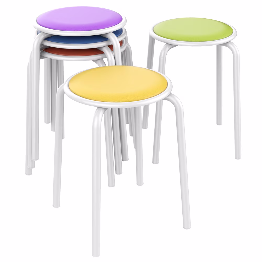 Alden Design 17.7"H Plastic Stackable Padded Kitchen Stools for Home School,5pcs, White