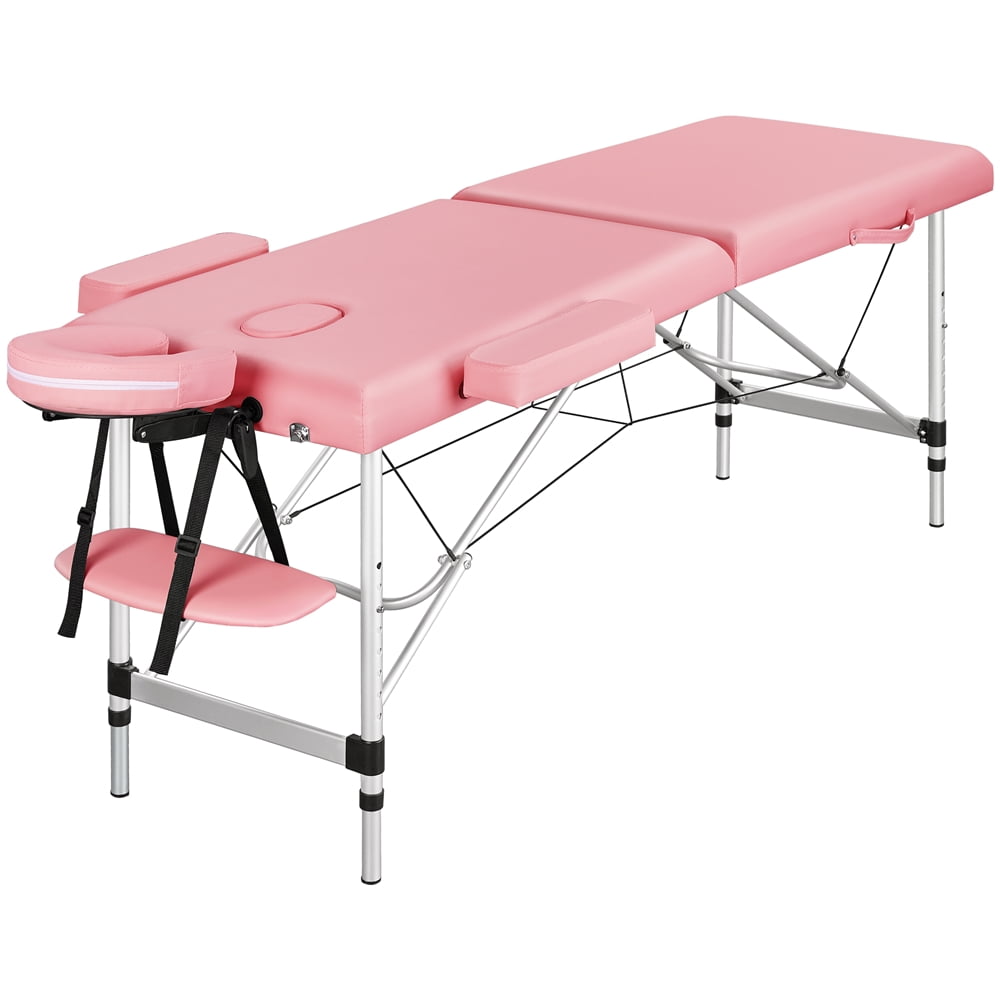 Alden Design 2-Fold Portable Massage Table with Headrest/Armrest/Hand Pallet, Pink