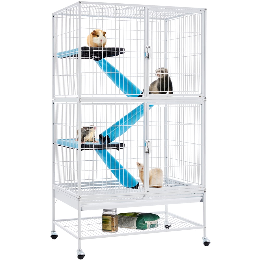 Alden Design 2-Story Rolling Metal Small Animal Cage for Adult Rats, Ferrets, Chinchillas & Guinea Pigs, Hammered White