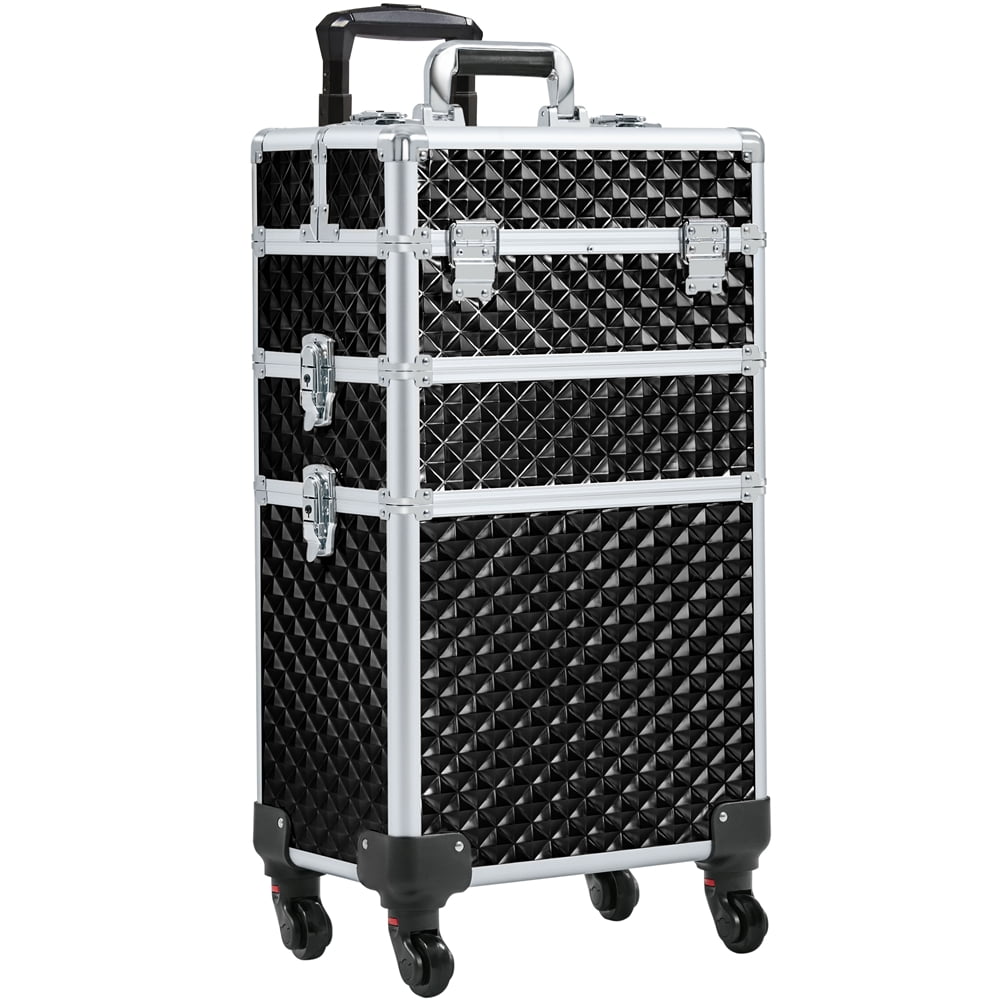Alden Design 3-in-1 Rolling Makeup Train Case Cosmetic Trolley, Black
