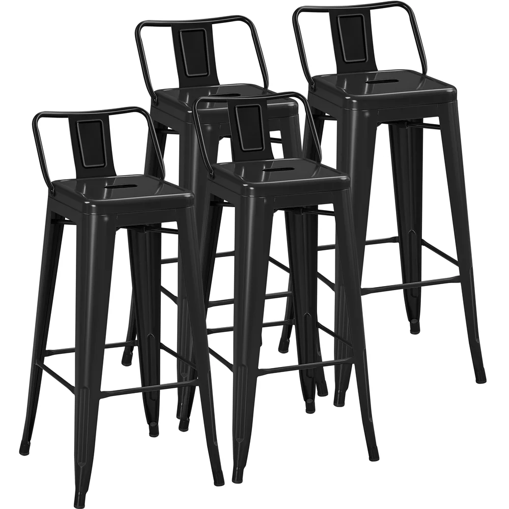 Alden Design 30″ H Metal Counter Height Bar Stools with Low Back for Home, Set of 4, Black